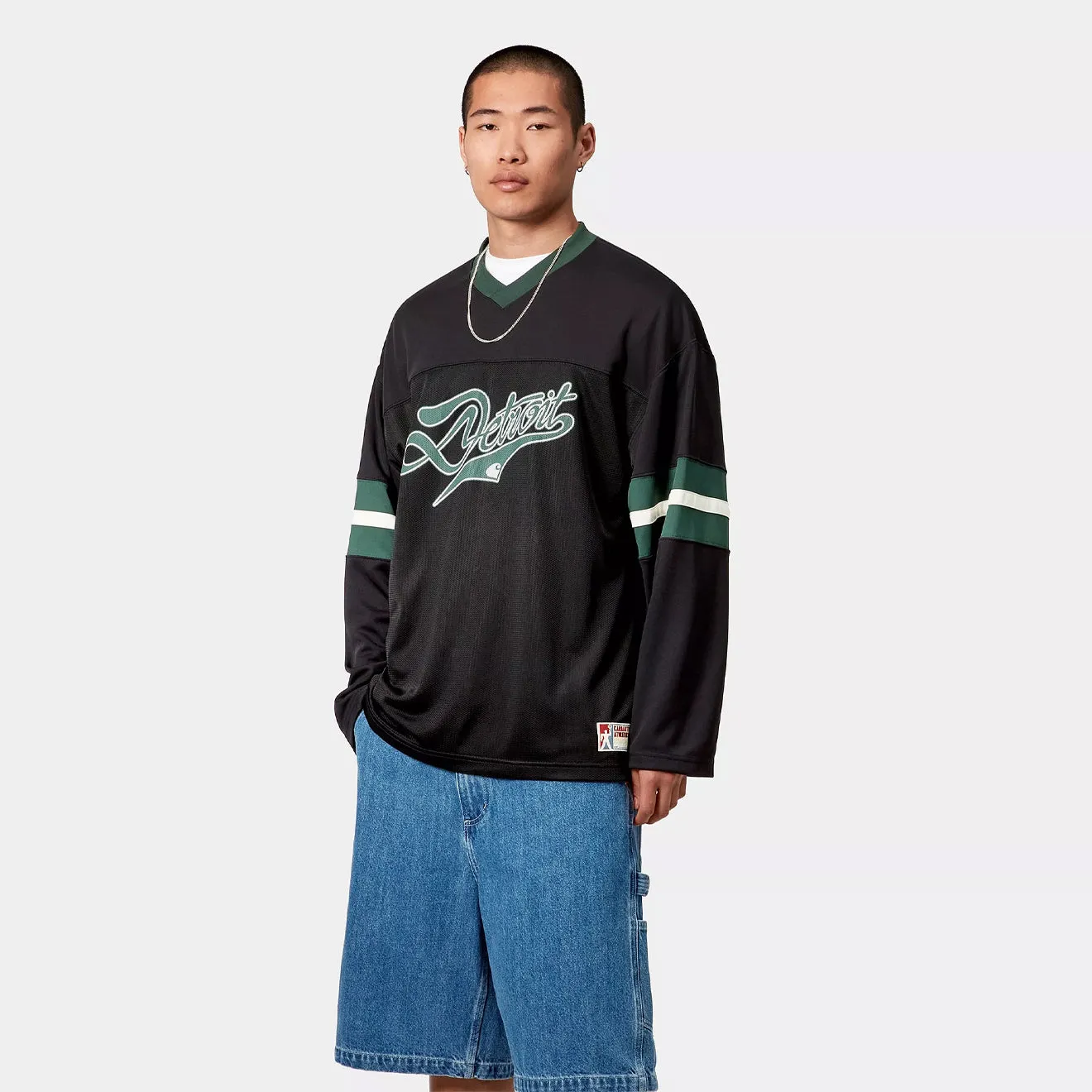 Carhartt WIP L/S Detroit Mesh T-Shirt Black / Conifer / Wax
