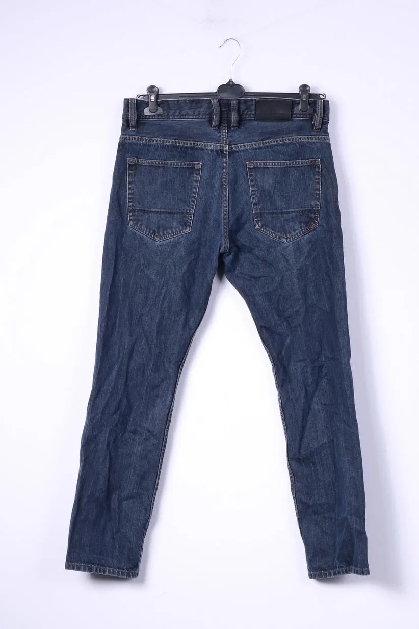 Jeff Banks London Mens W34 L30 Trousers Straight Leg Navy To Fit Waist Cotton