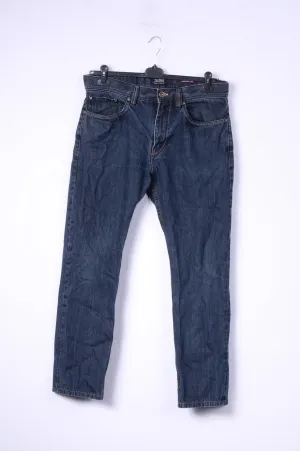 Jeff Banks London Mens W34 L30 Trousers Straight Leg Navy To Fit Waist Cotton