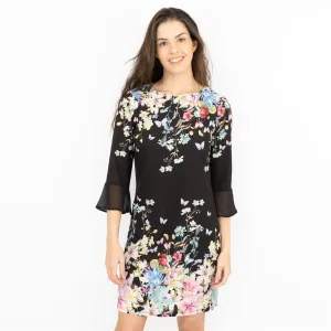 Lipsy Black Floral Print 3/4 Sleeve Short Dresses