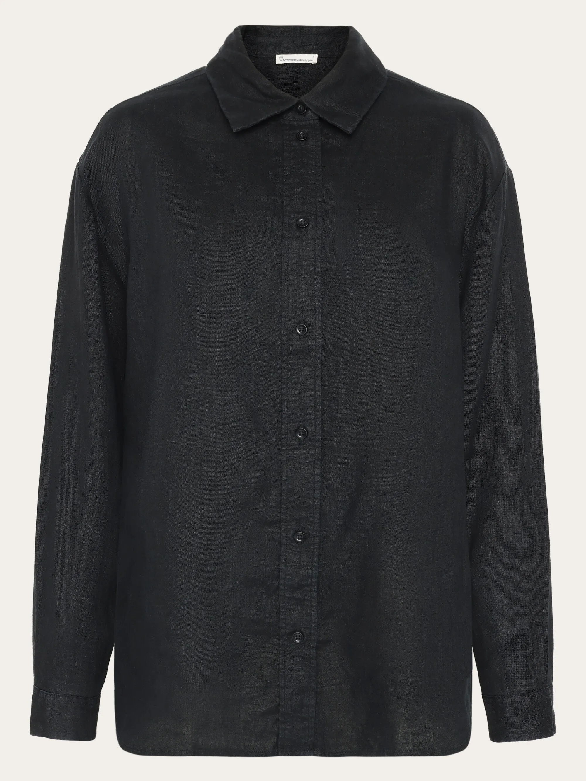 Loose linen long sleeved shirt - GOTS/Vegan - Black Jet Knowledge Cotton