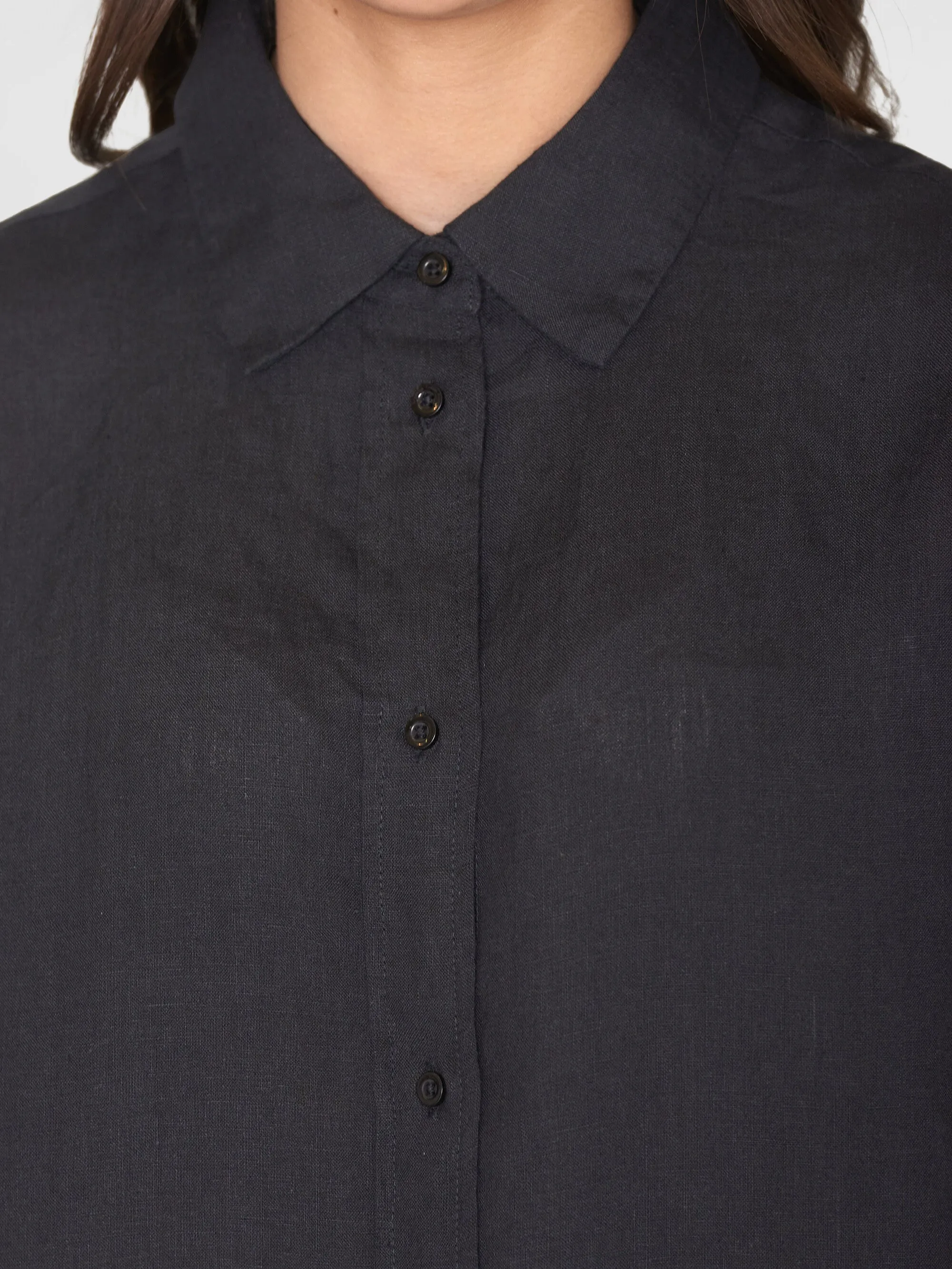 Loose linen long sleeved shirt - GOTS/Vegan - Black Jet Knowledge Cotton