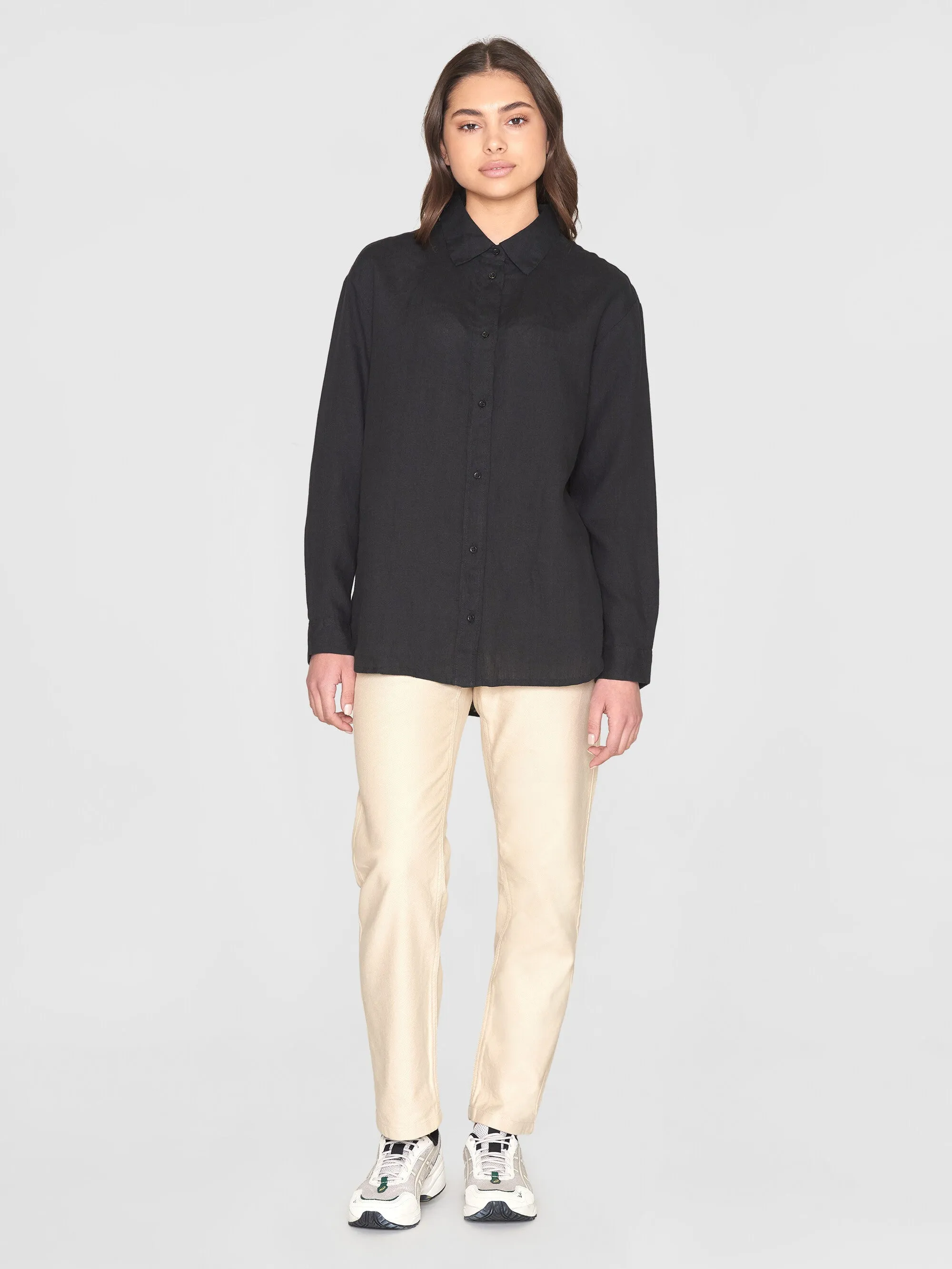 Loose linen long sleeved shirt - GOTS/Vegan - Black Jet Knowledge Cotton