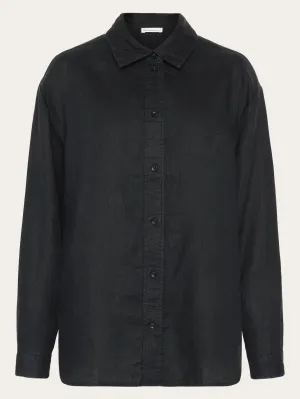 Loose linen long sleeved shirt - GOTS/Vegan - Black Jet Knowledge Cotton