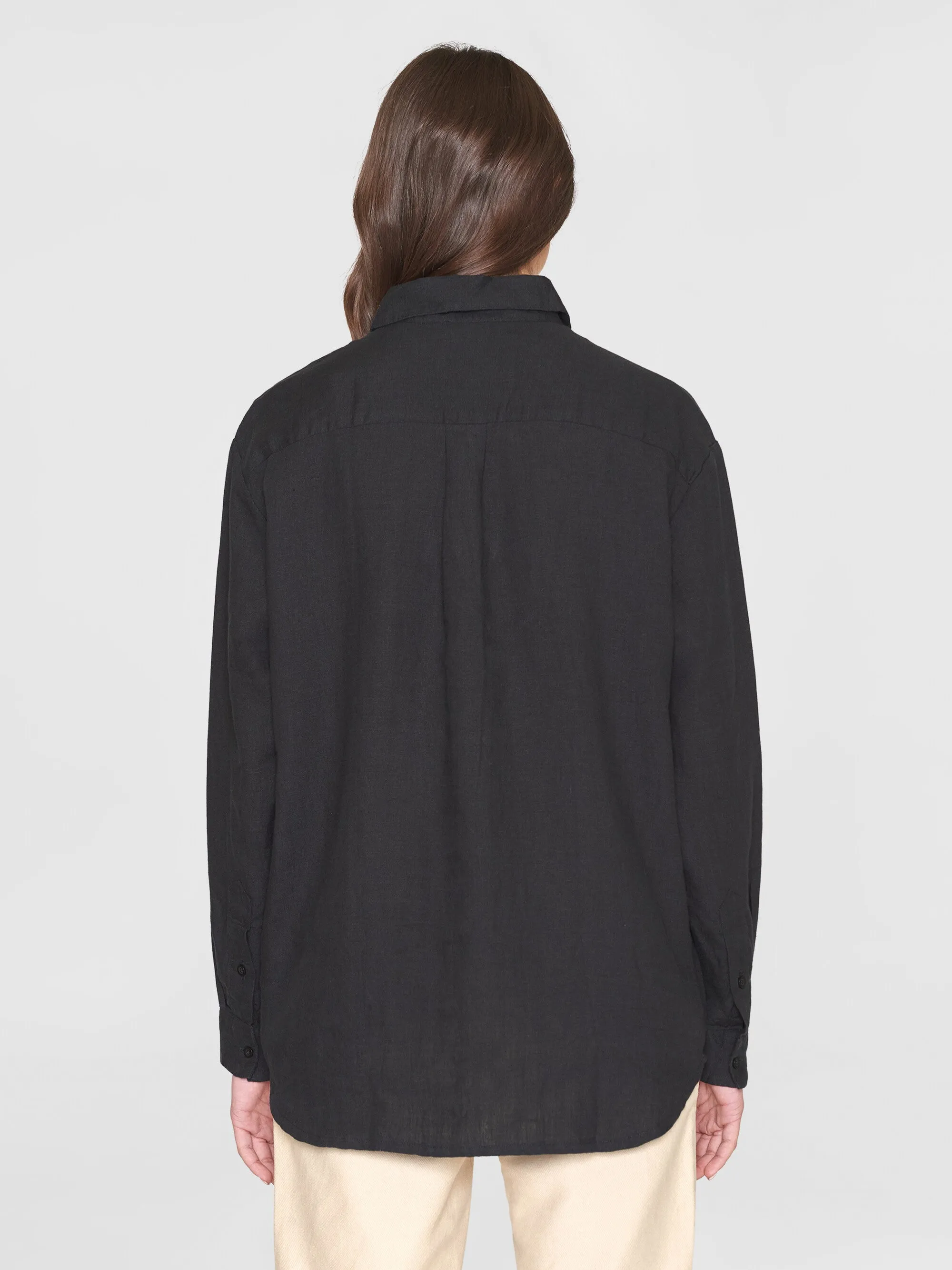 Loose linen long sleeved shirt - GOTS/Vegan - Black Jet Knowledge Cotton