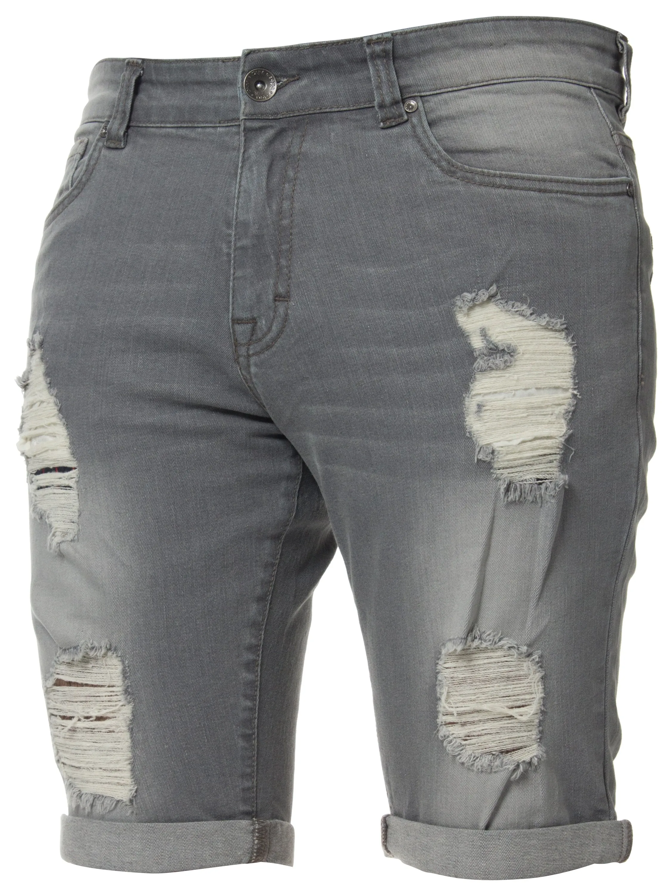 Mens Denim Skinny Fit Distressed Shorts | Enzo Designer Menswear