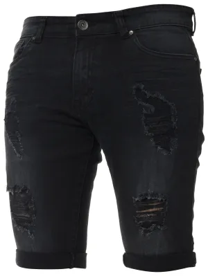 Mens Denim Skinny Fit Distressed Shorts | Enzo Designer Menswear