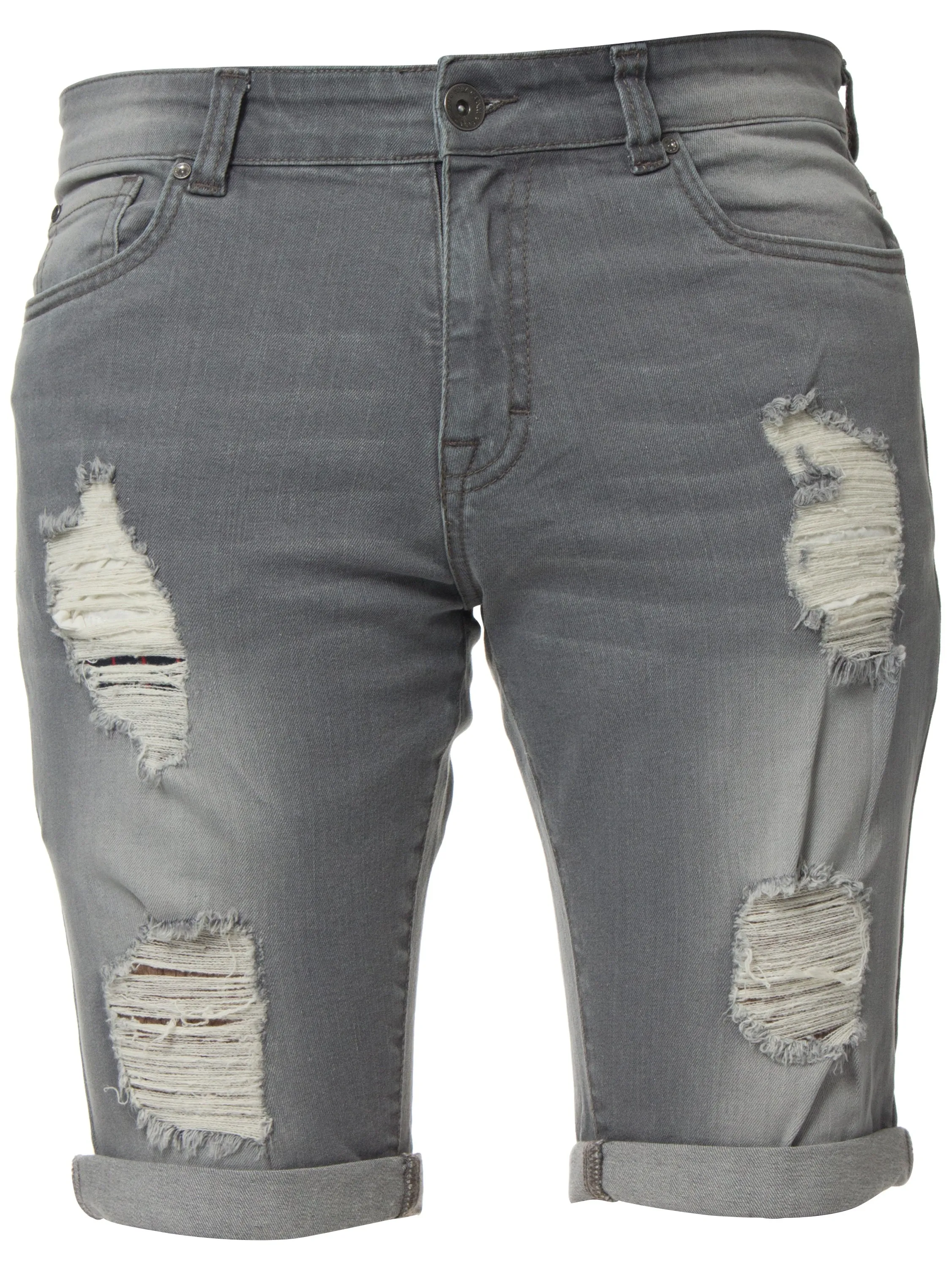 Mens Denim Skinny Fit Distressed Shorts | Enzo Designer Menswear