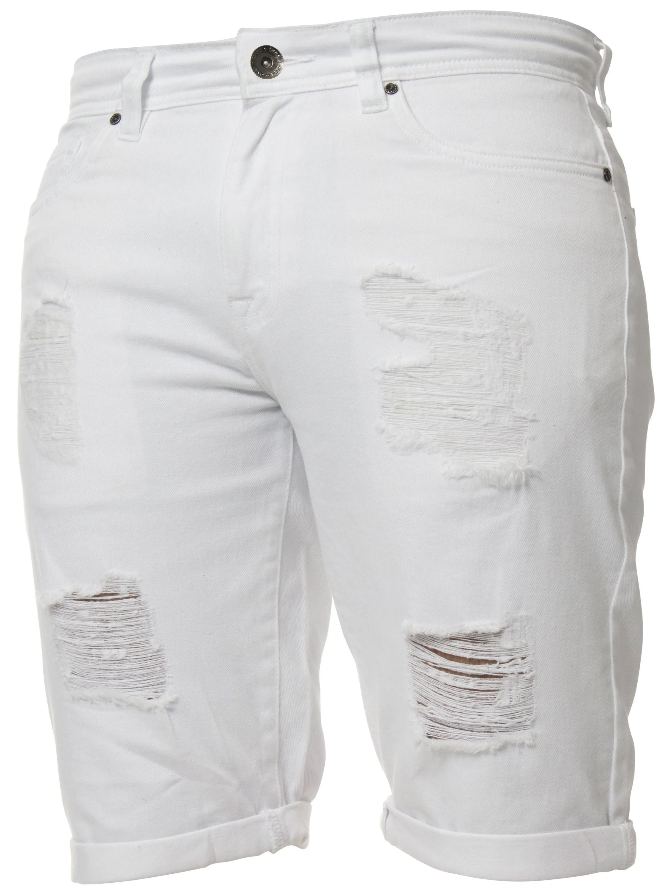 Mens Denim Skinny Fit Distressed Shorts | Enzo Designer Menswear