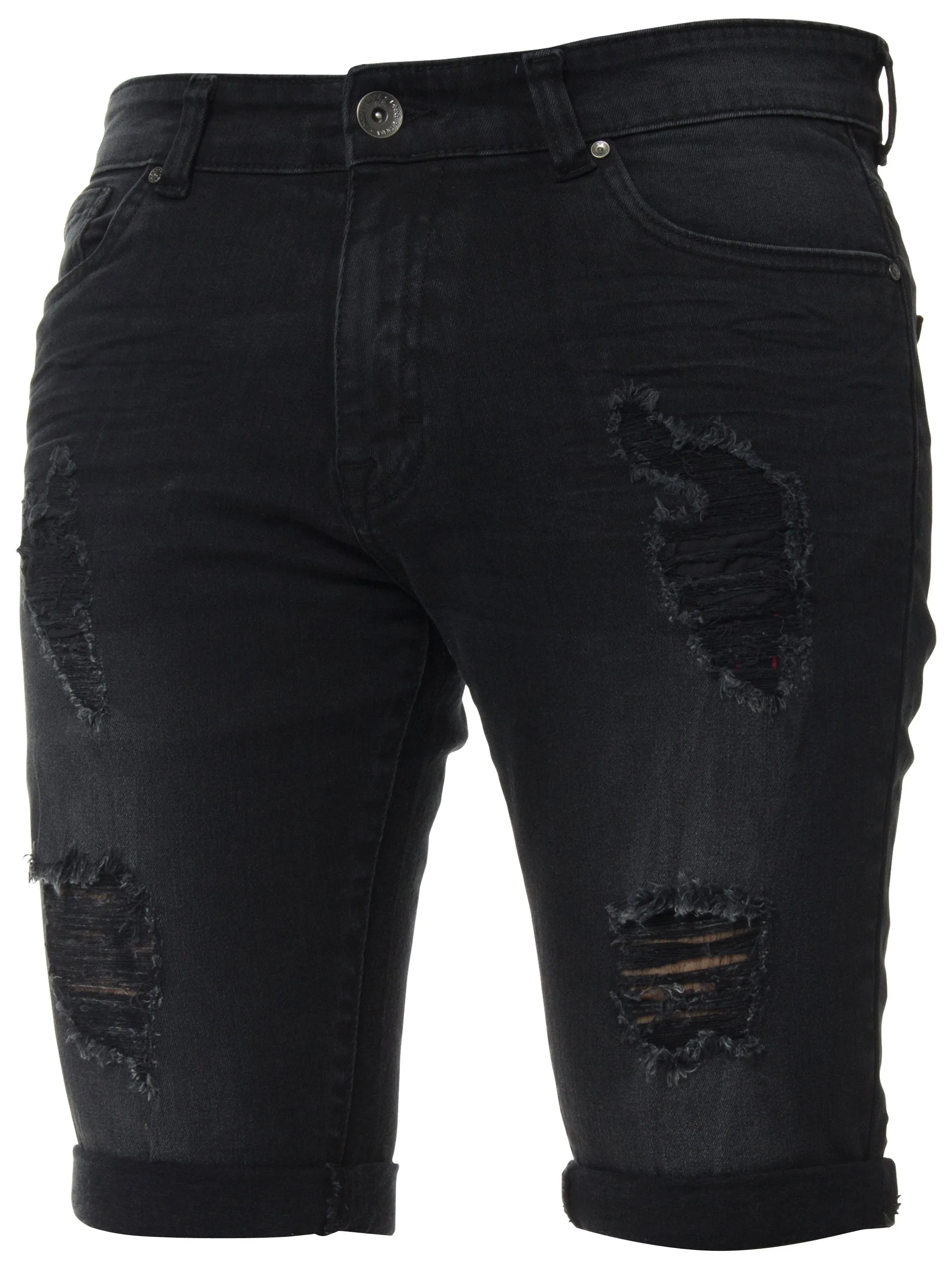 Mens Denim Skinny Fit Distressed Shorts | Enzo Designer Menswear