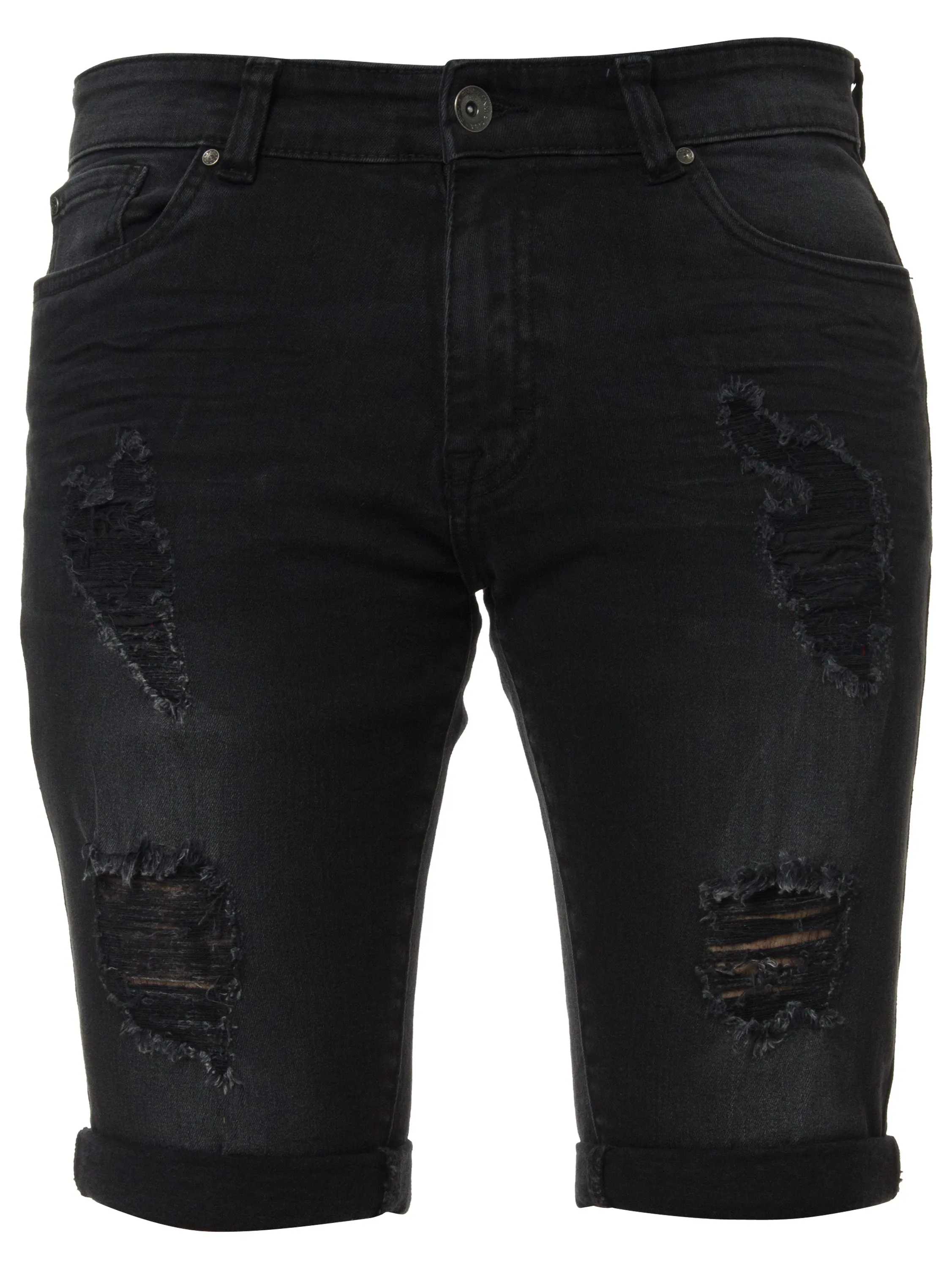 Mens Denim Skinny Fit Distressed Shorts | Enzo Designer Menswear