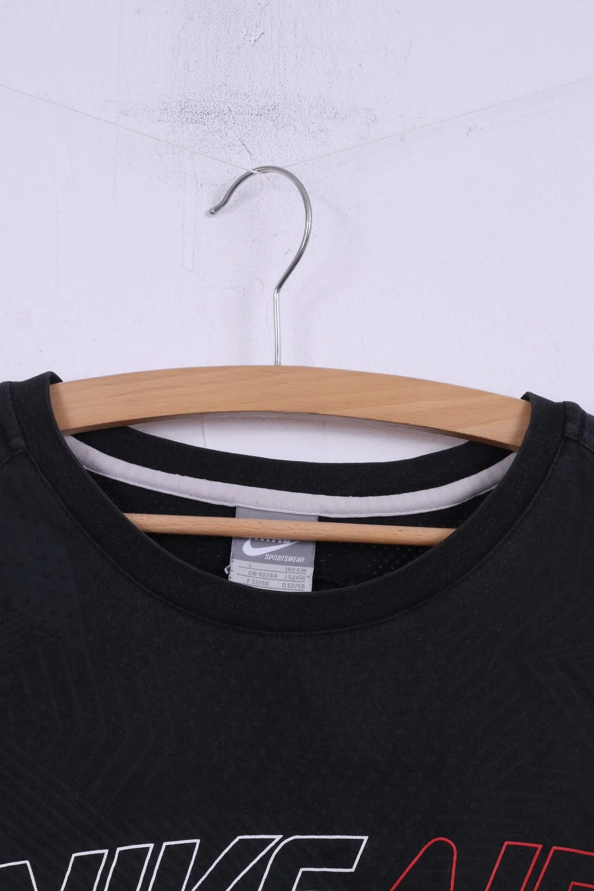 Nike Air Mens L 42/44 Shirt Long Sleeve Black Sportswear Top Cotton