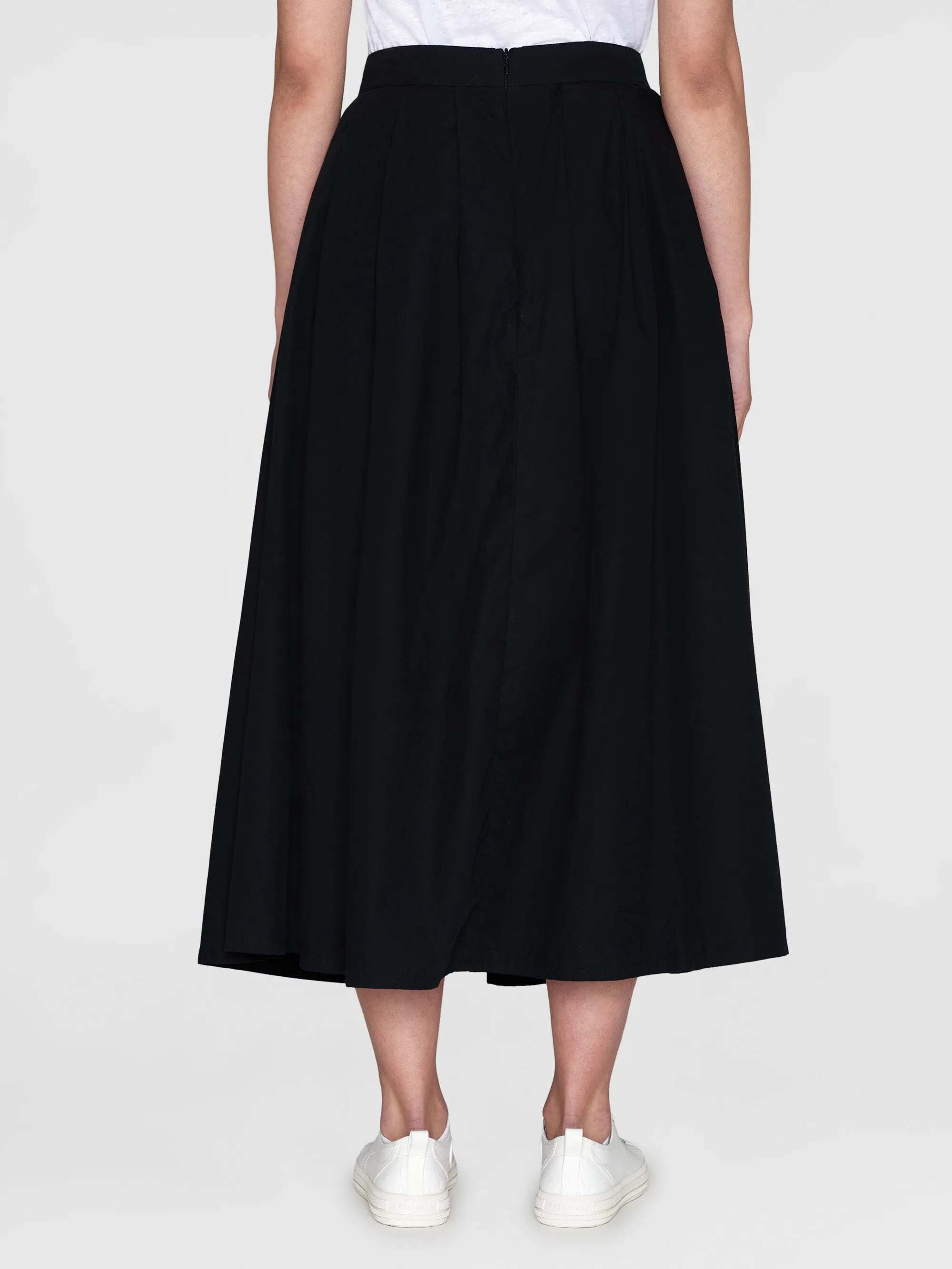 Poplin pleated mid-length skirt - Black Jet Knowledge Cotton