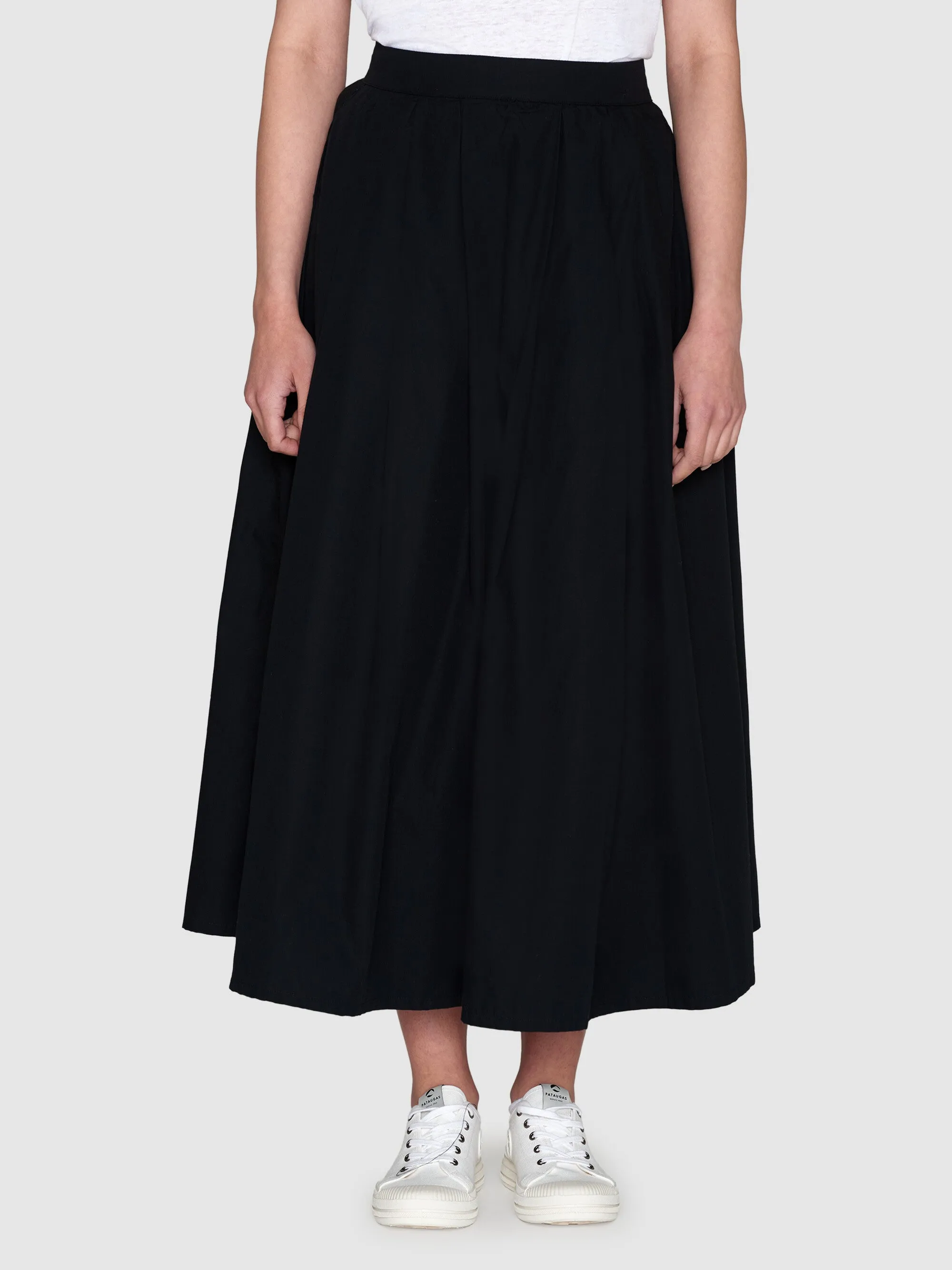 Poplin pleated mid-length skirt - Black Jet Knowledge Cotton