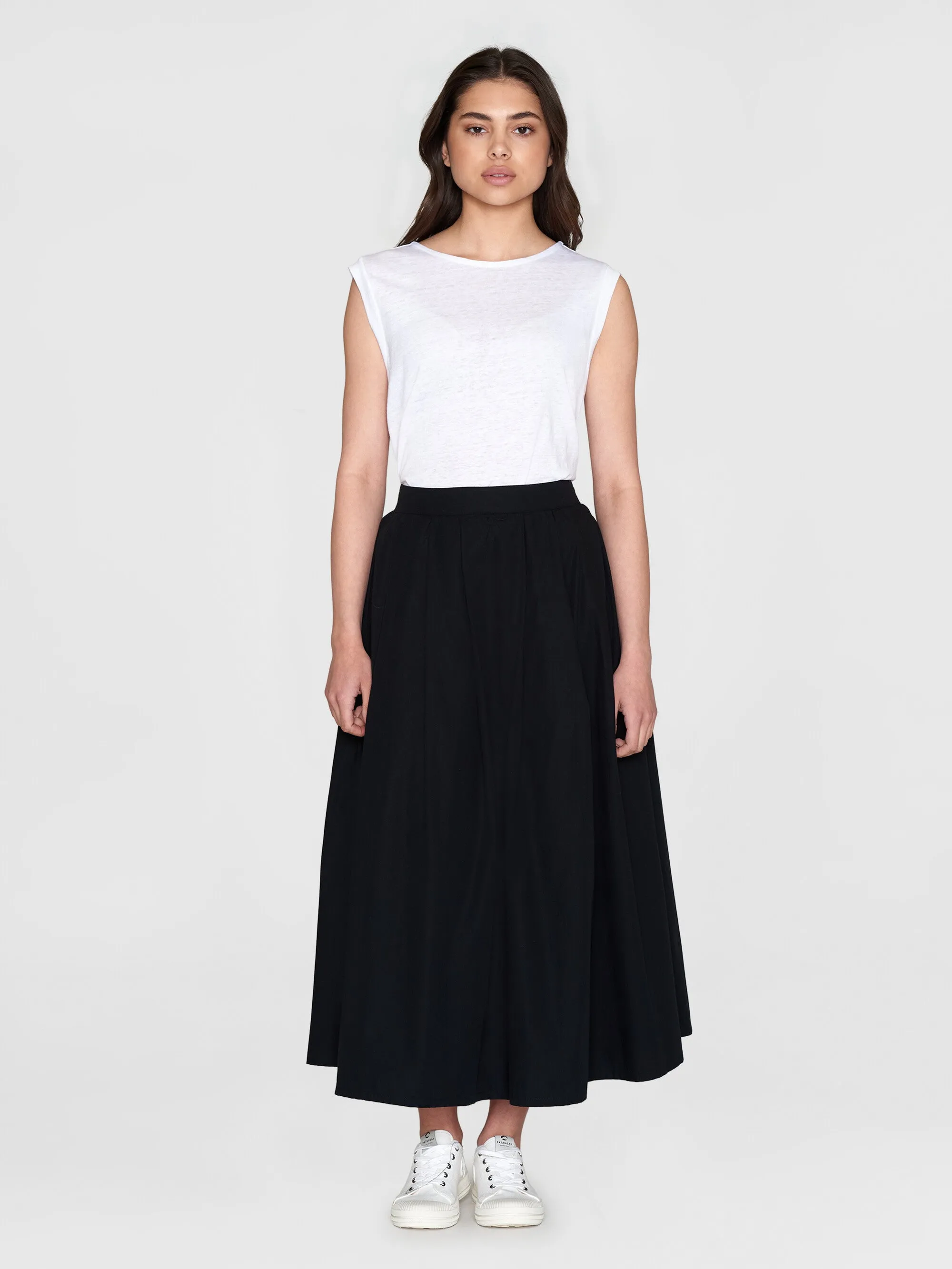 Poplin pleated mid-length skirt - Black Jet Knowledge Cotton