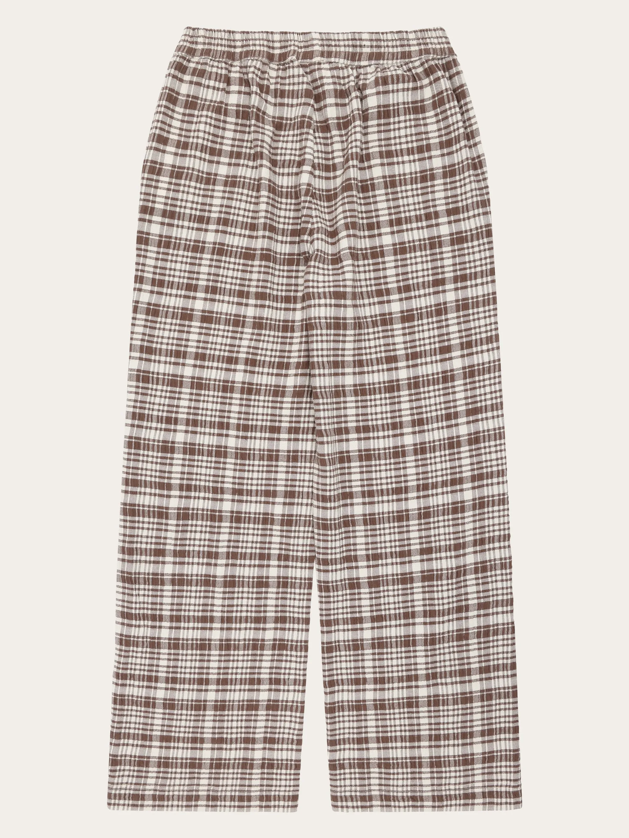 POSEY wide mid-rise check seersucker pants - GOTS/Vegan - Beige check Knowledge Cotton