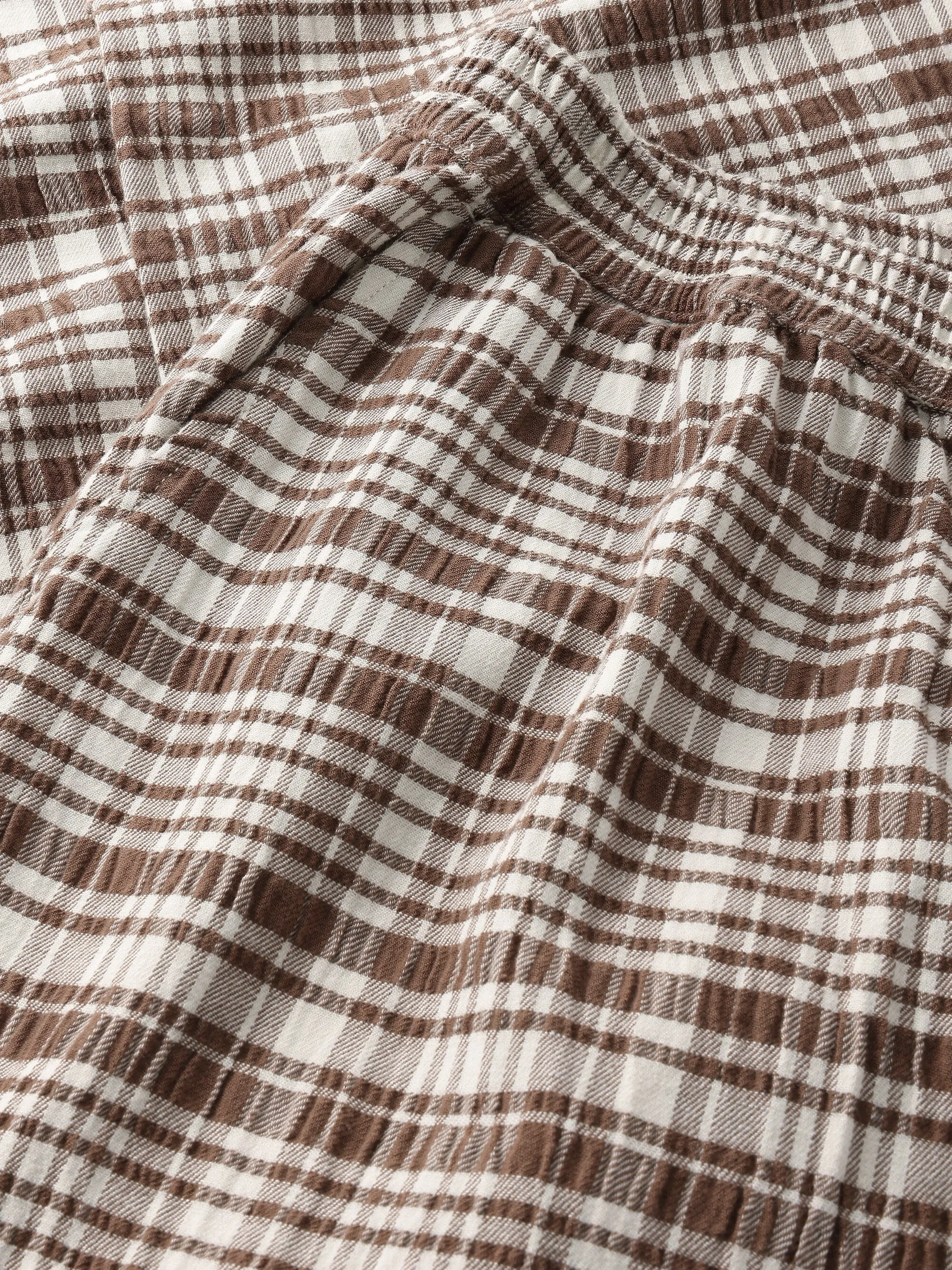 POSEY wide mid-rise check seersucker pants - GOTS/Vegan - Beige check Knowledge Cotton