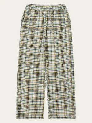 POSEY wide mid-rise check seersucker pants - GOTS/Vegan - Yellow check Knowledge Cotton