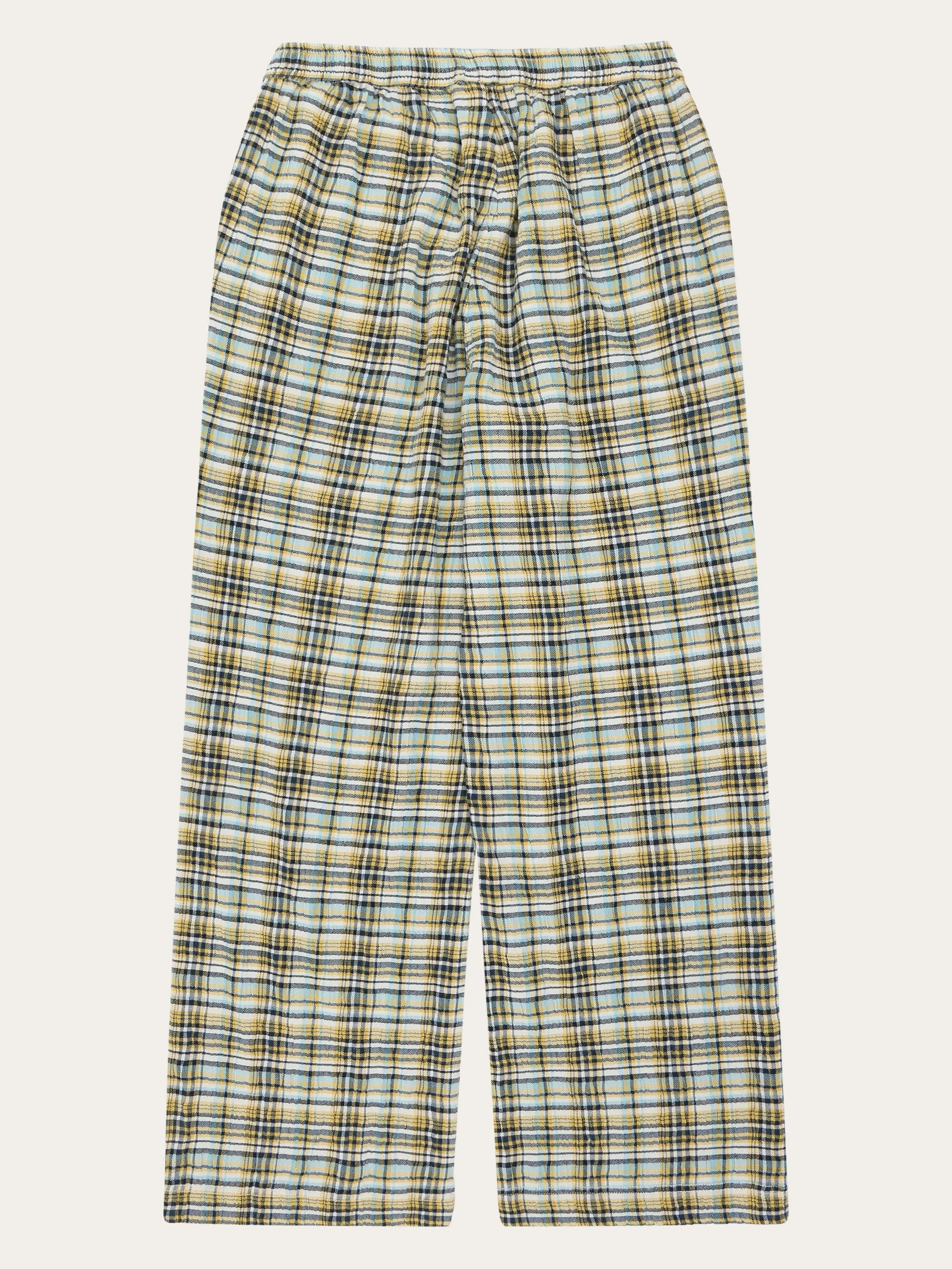 POSEY wide mid-rise check seersucker pants - GOTS/Vegan - Yellow check Knowledge Cotton