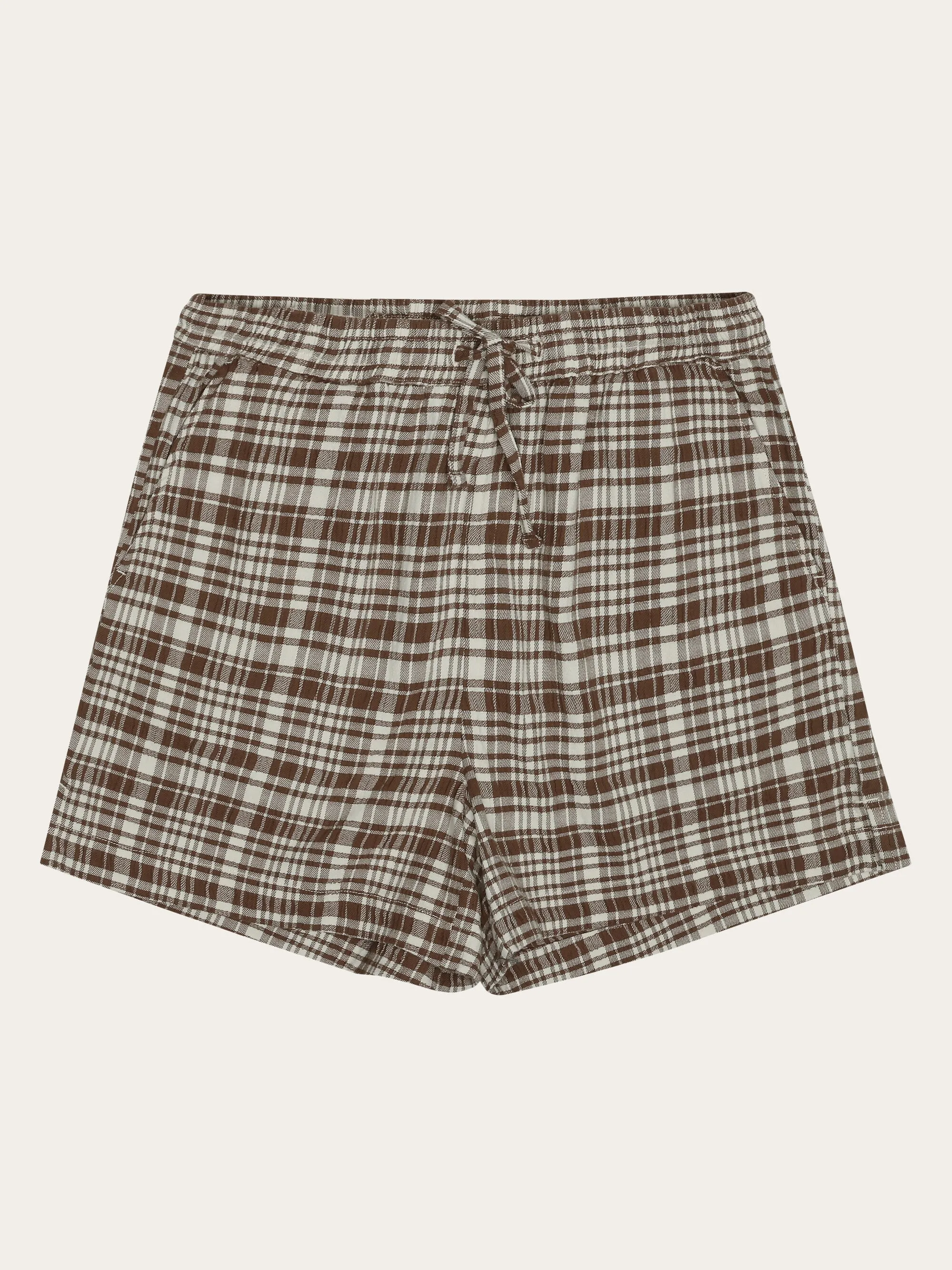 POSEY wide mid-rise check seersucker shorts - GOTS/Vegan - Beige check Knowledge Cotton