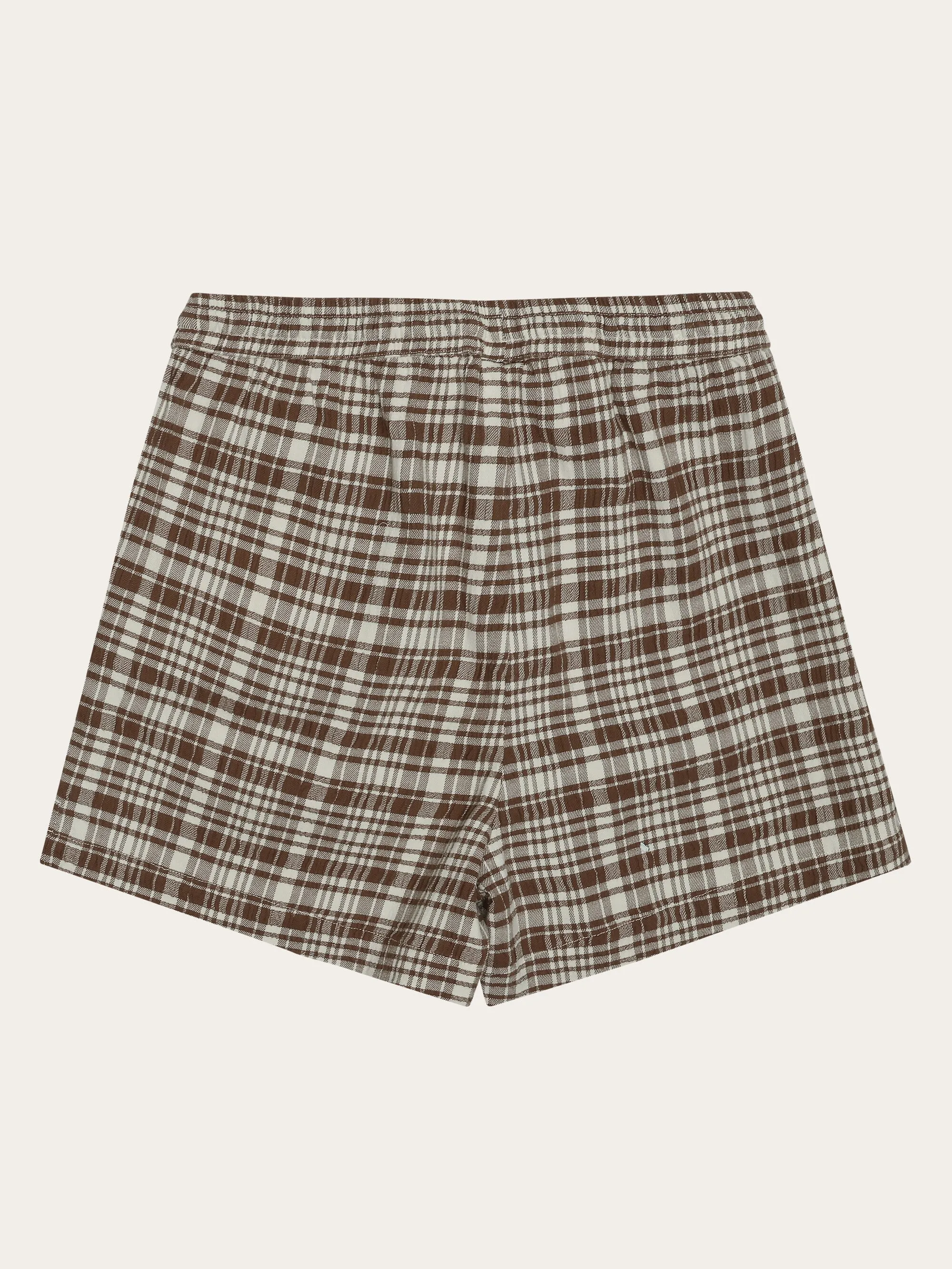 POSEY wide mid-rise check seersucker shorts - GOTS/Vegan - Beige check Knowledge Cotton