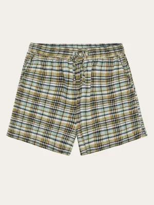 POSEY wide mid-rise check seersucker shorts - GOTS/Vegan - Yellow check Knowledge Cotton