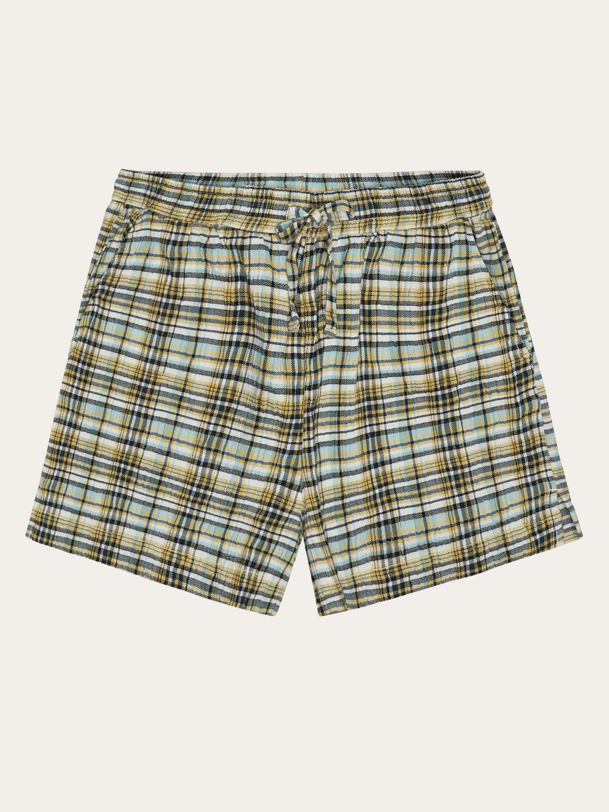POSEY wide mid-rise check seersucker shorts - GOTS/Vegan - Yellow check Knowledge Cotton