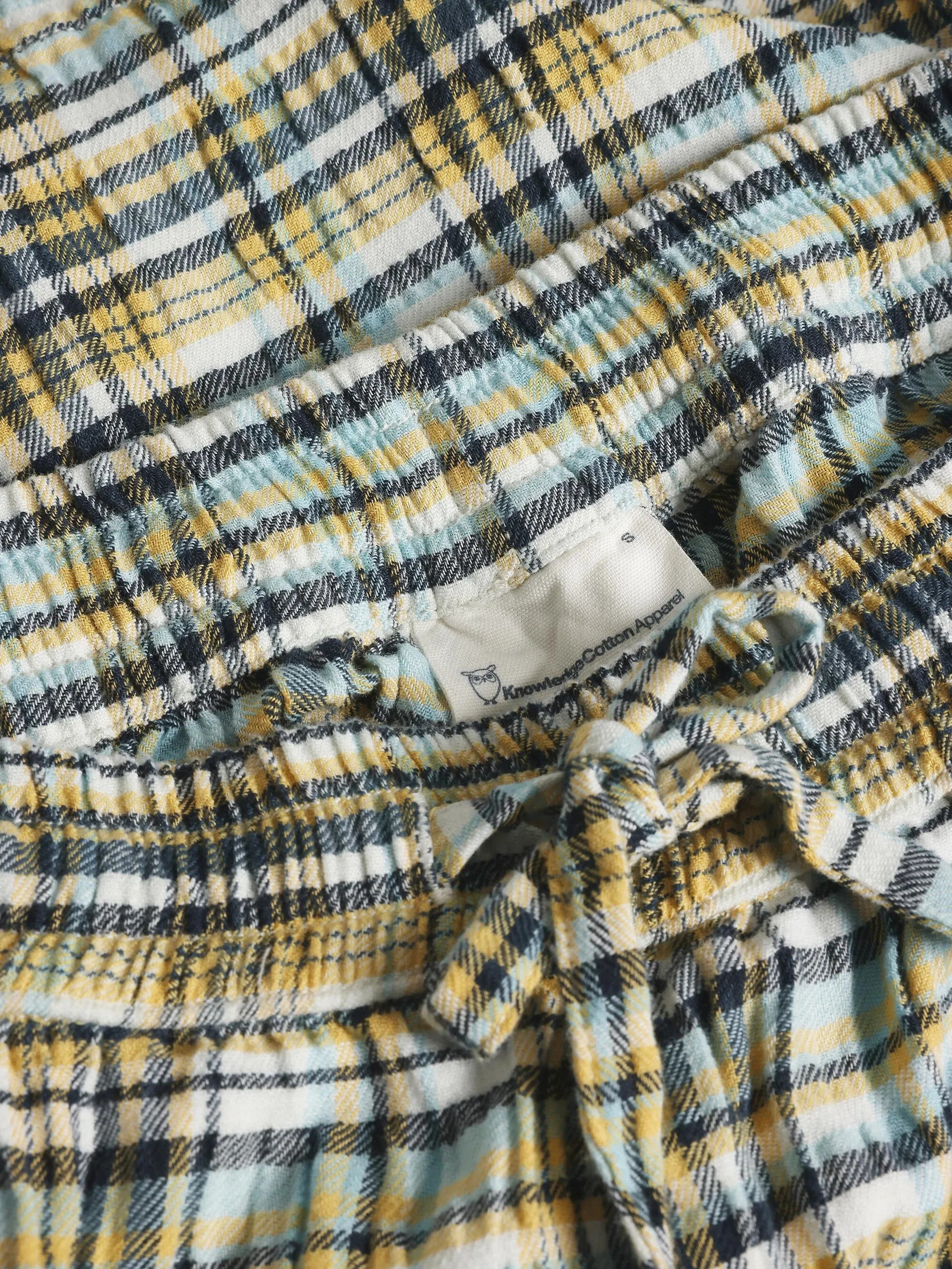 POSEY wide mid-rise check seersucker shorts - GOTS/Vegan - Yellow check Knowledge Cotton