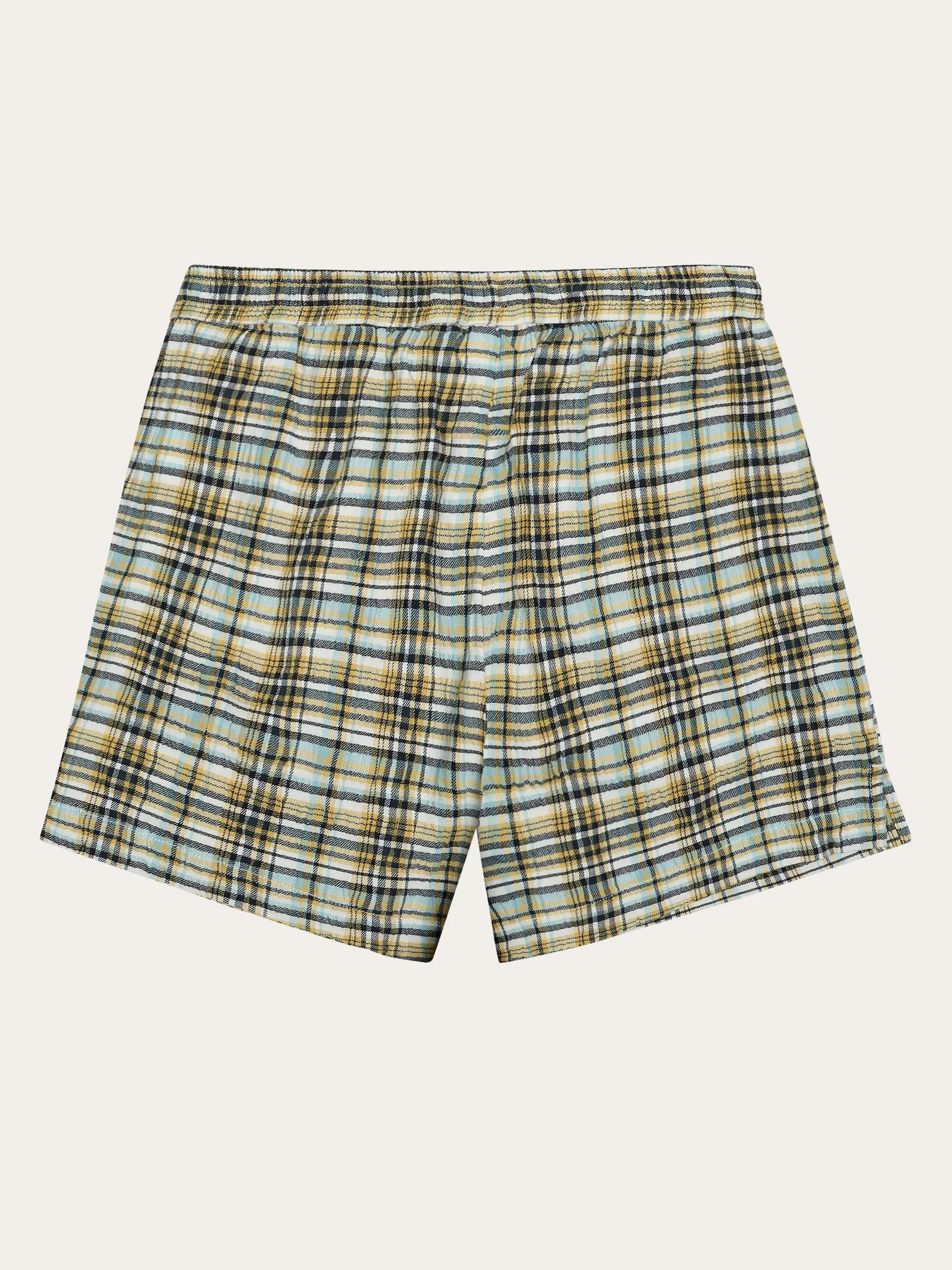 POSEY wide mid-rise check seersucker shorts - GOTS/Vegan - Yellow check Knowledge Cotton
