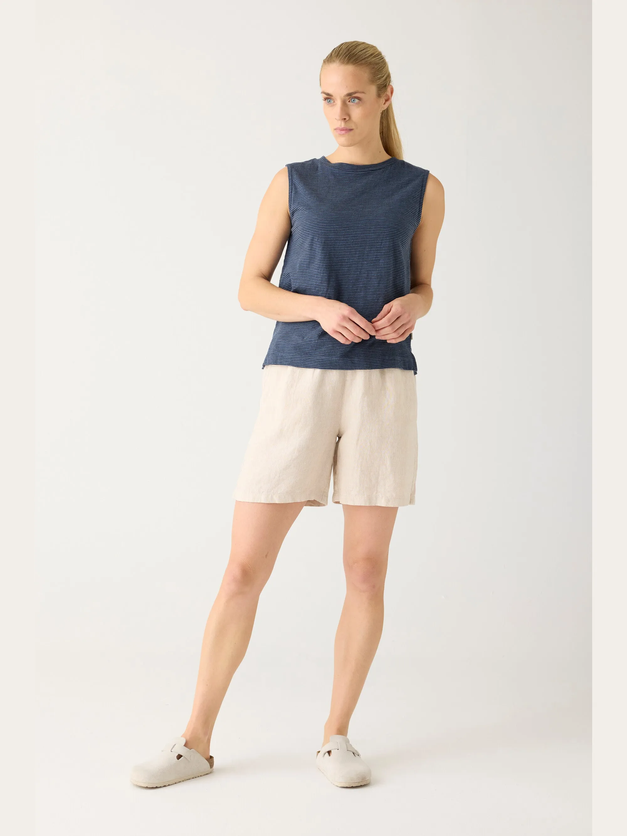 POSEY wide mid-rise linen shorts - GOTS/Vegan - Yarndyed - Light feather gray Knowledge Cotton