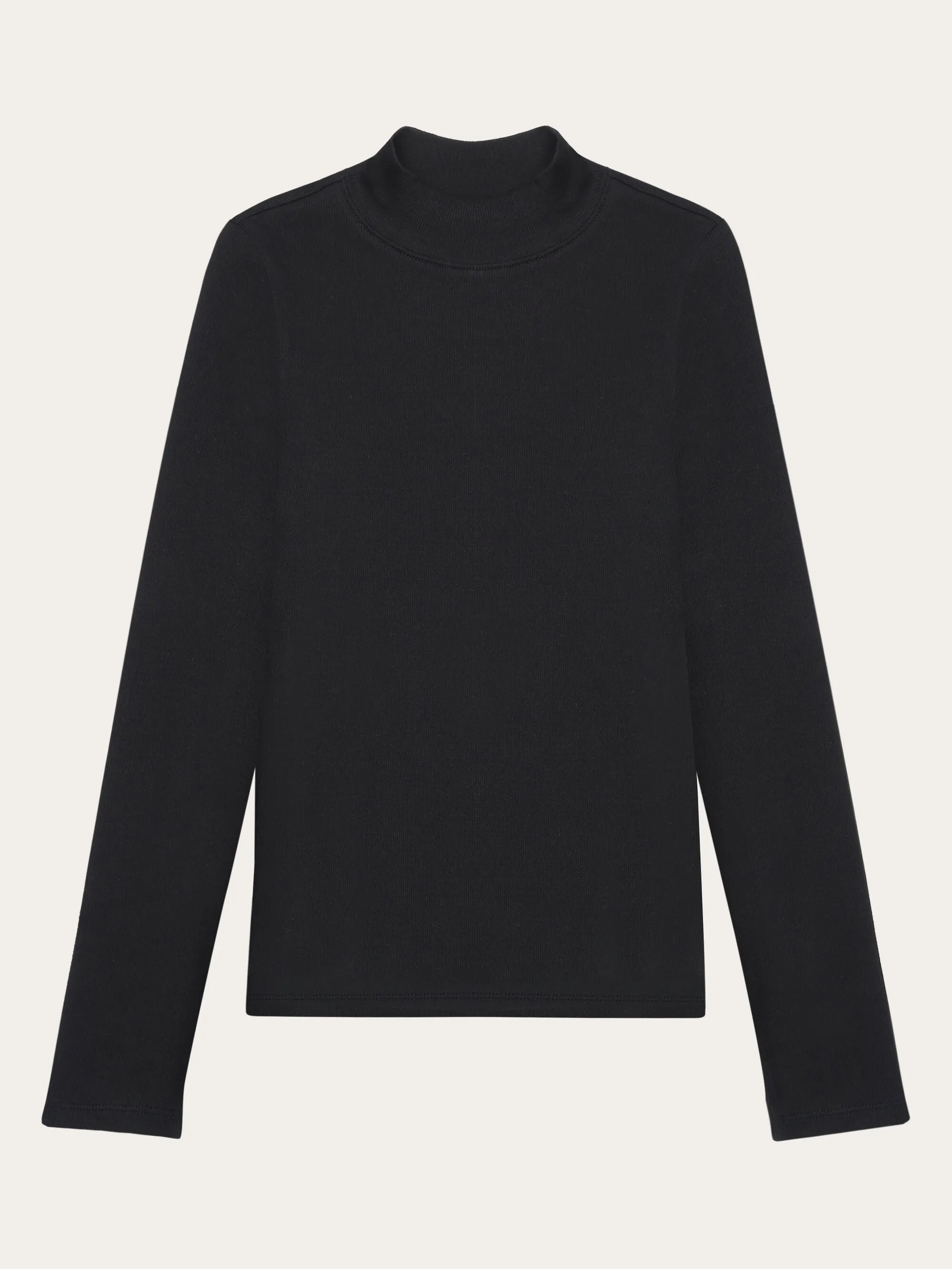 Rib high neck LS - Black Jet Knowledge Cotton
