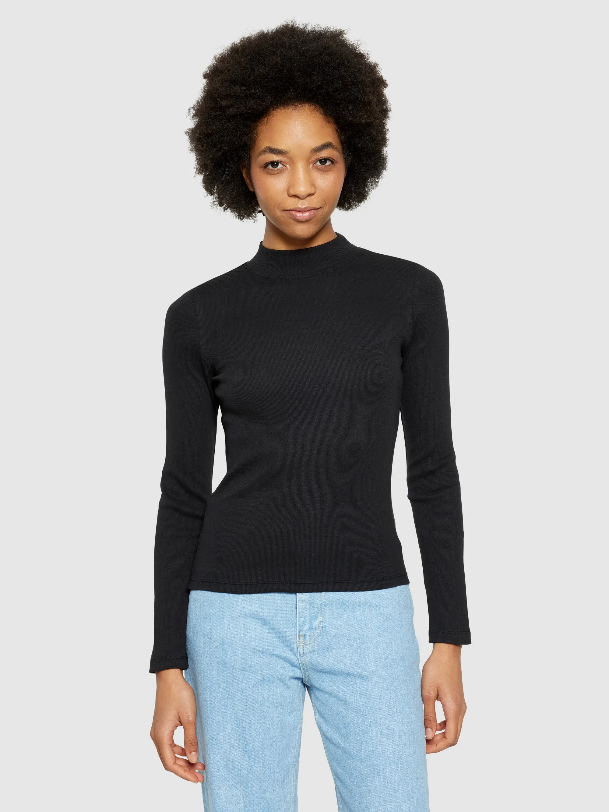 Rib high neck LS - Black Jet Knowledge Cotton