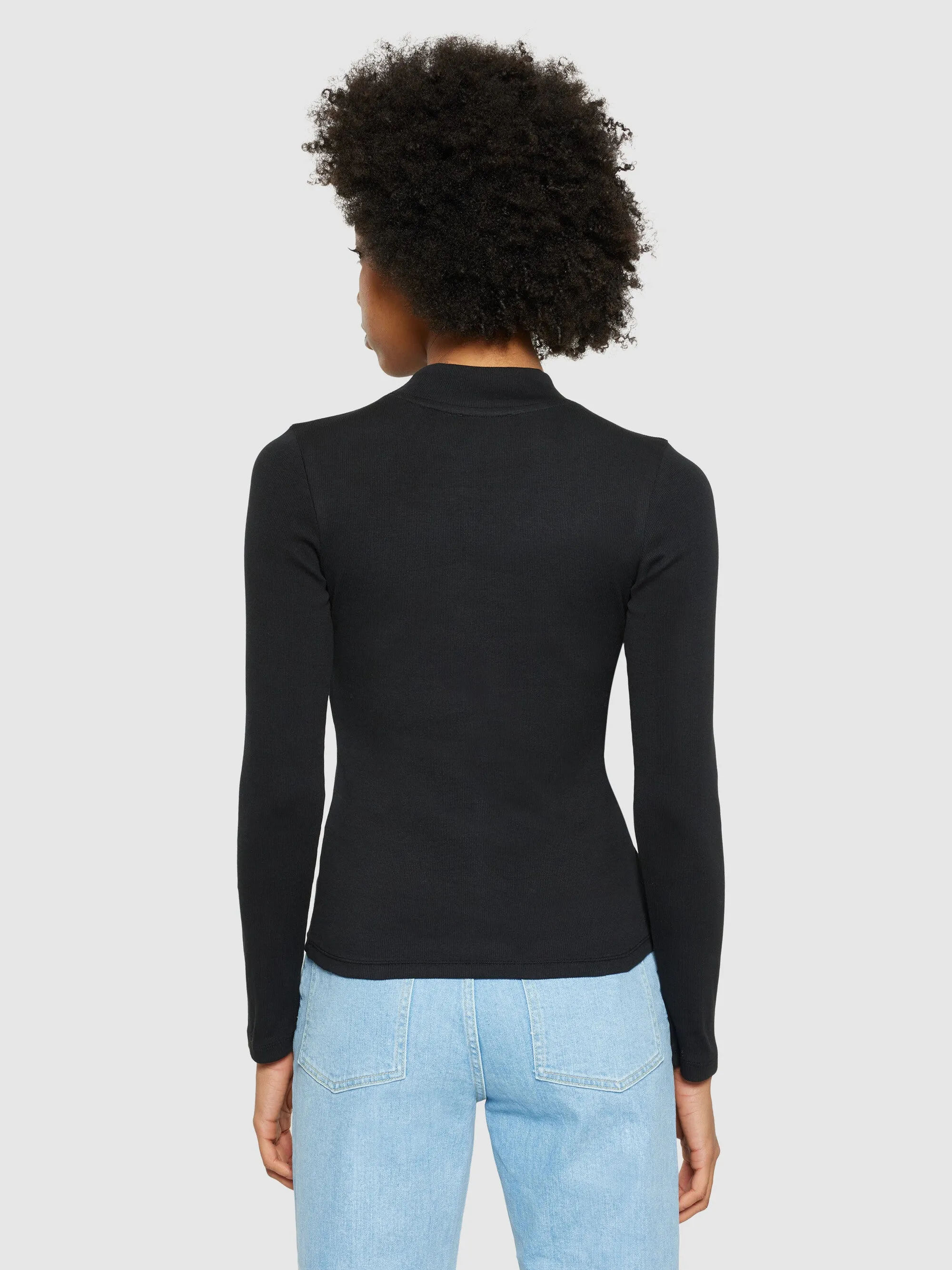 Rib high neck LS - Black Jet Knowledge Cotton