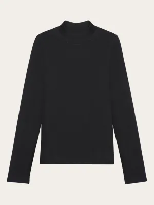 Rib high neck LS - Black Jet Knowledge Cotton