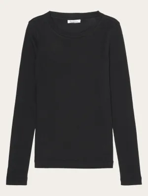 Rib Scoop neck long sleeved - Black Jet Knowledge Cotton