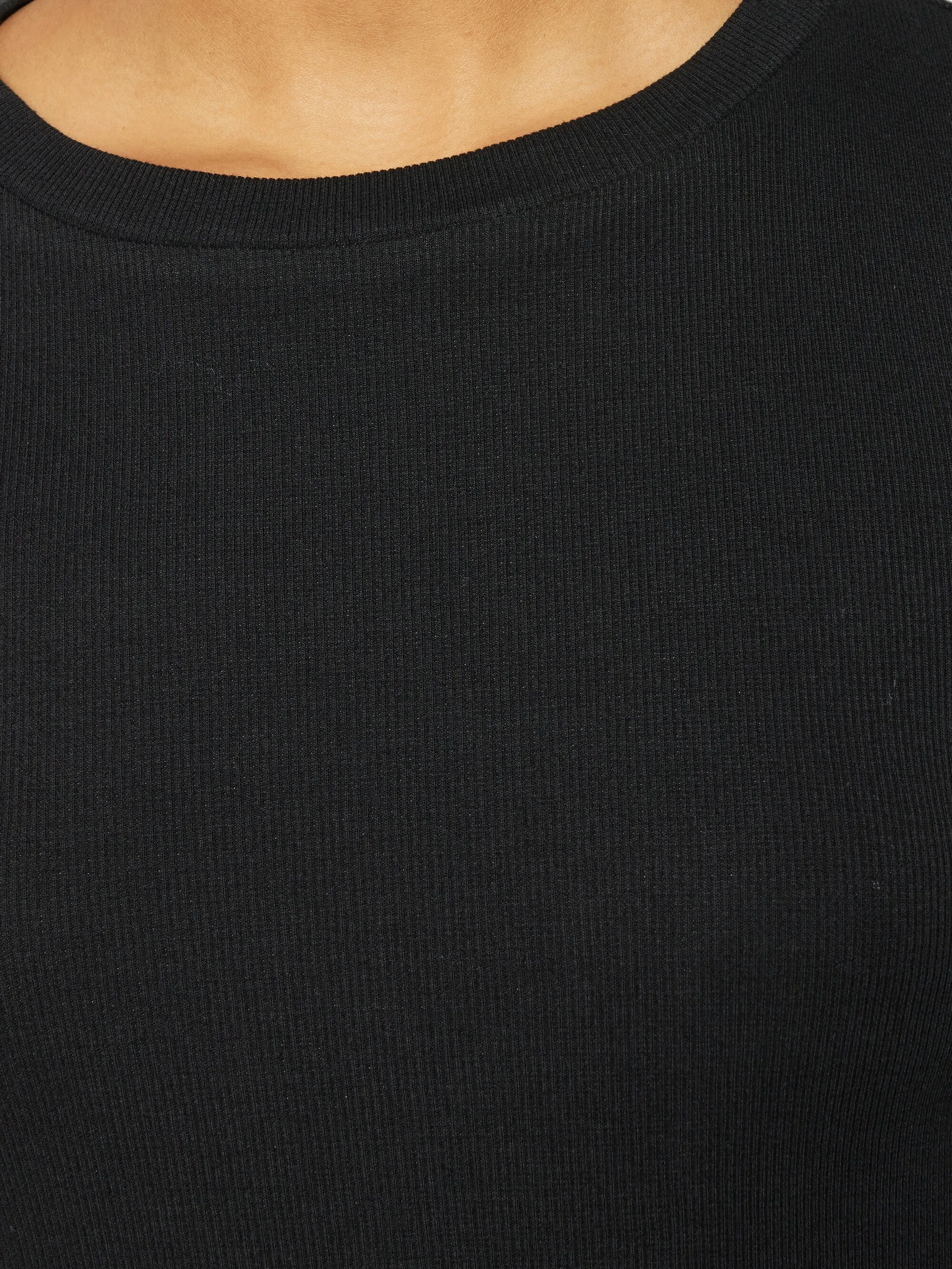 Rib Scoop neck long sleeved - Black Jet Knowledge Cotton