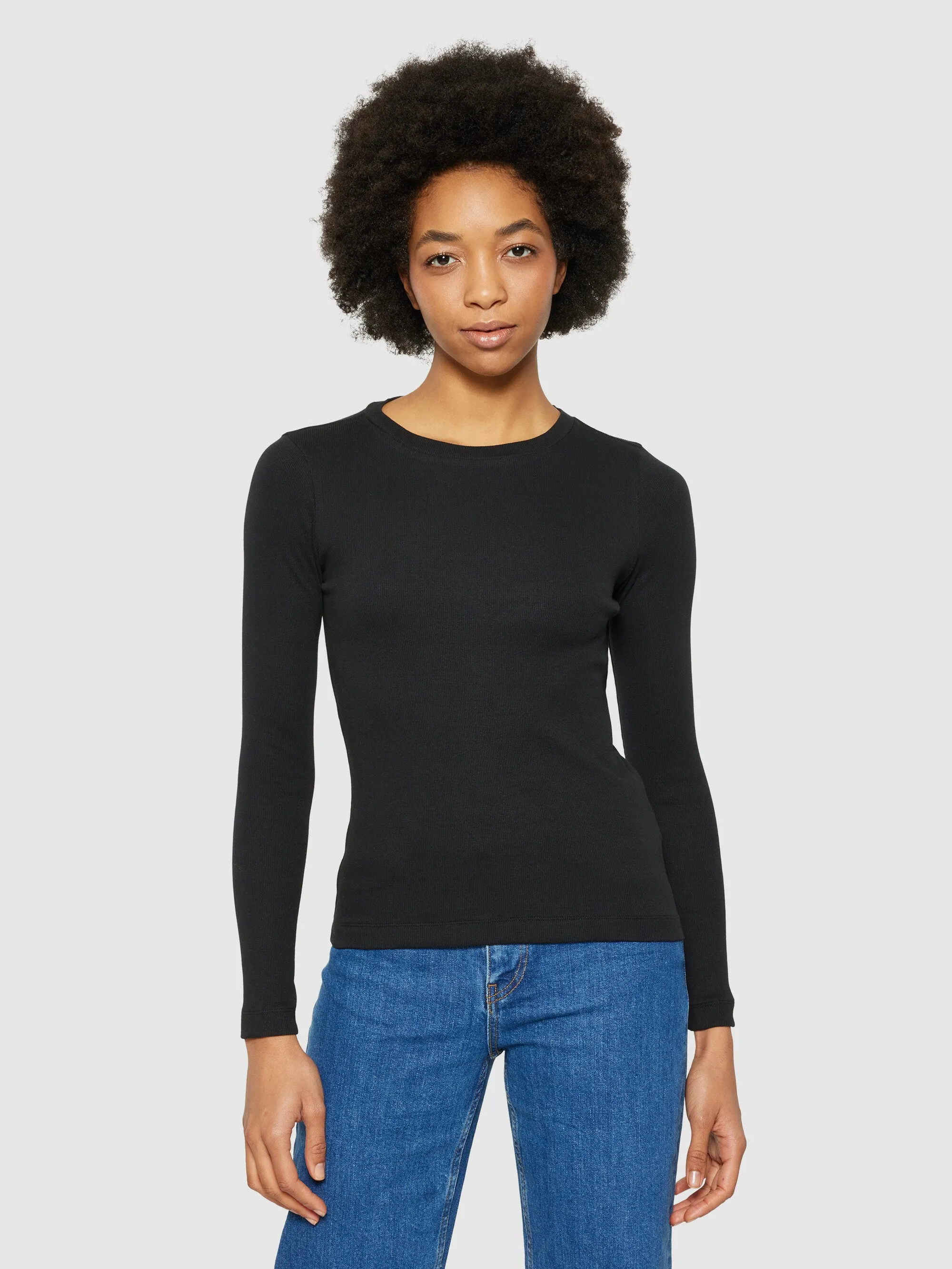 Rib Scoop neck long sleeved - Black Jet Knowledge Cotton