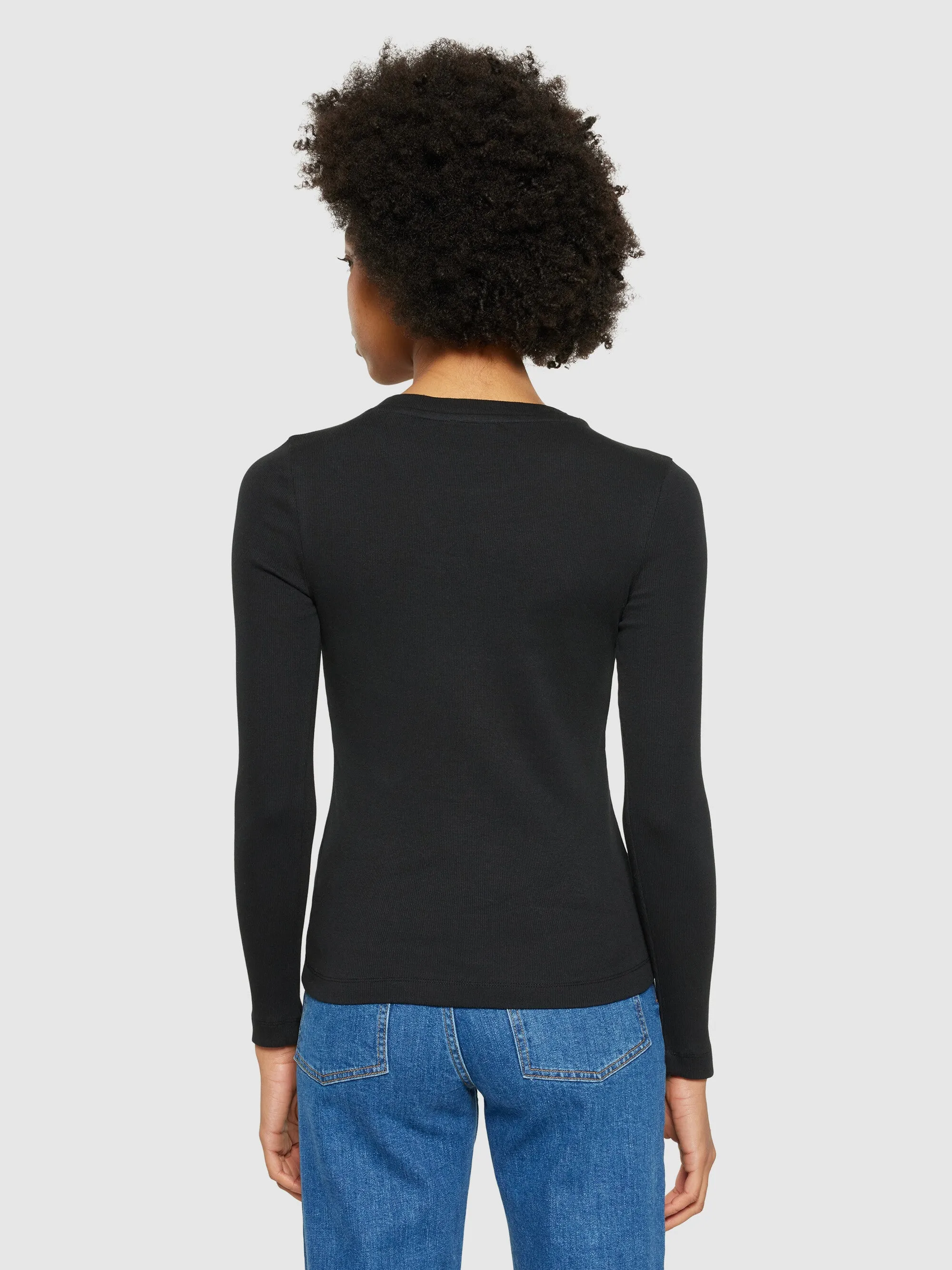 Rib Scoop neck long sleeved - Black Jet Knowledge Cotton