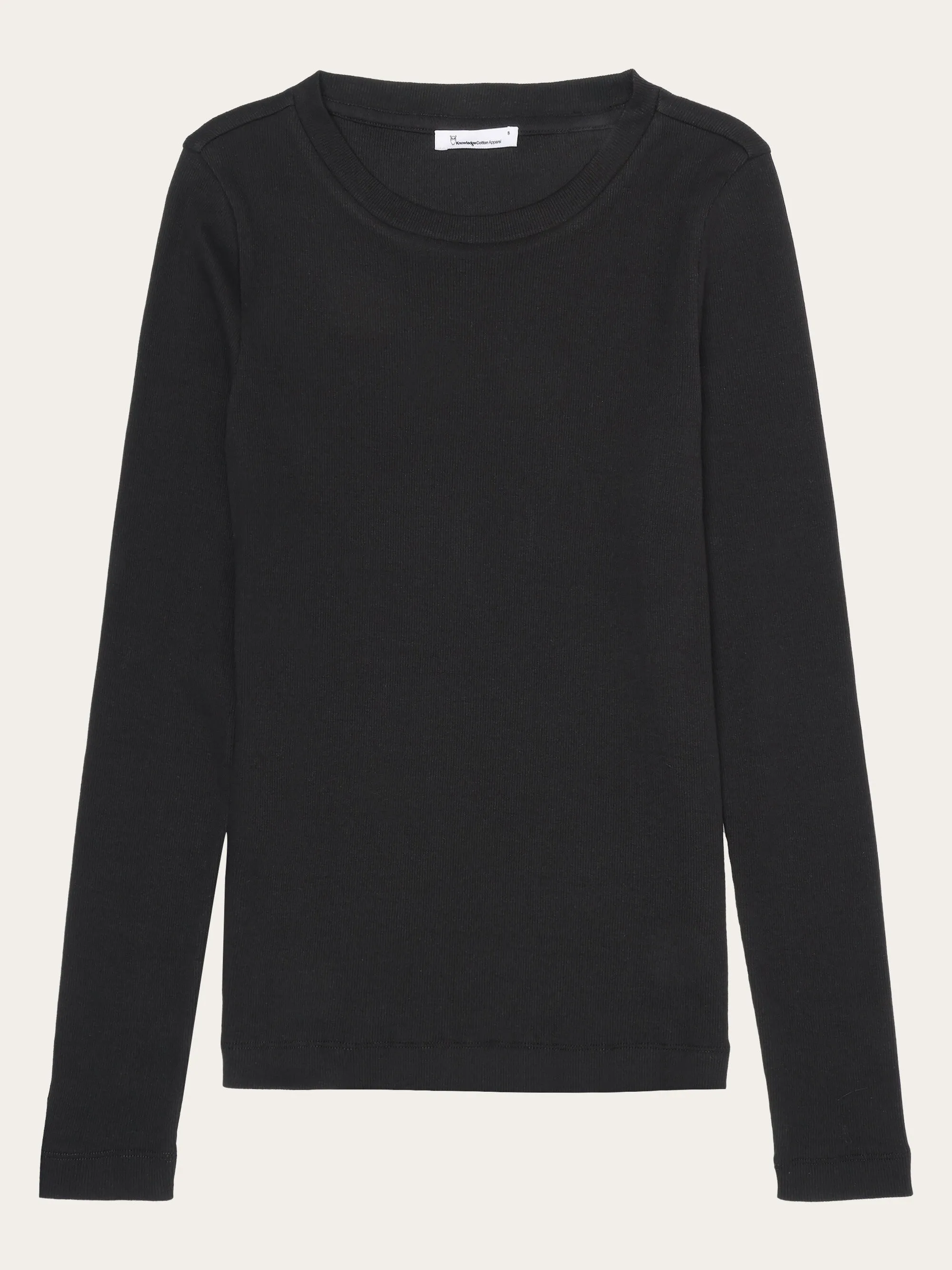 Rib Scoop neck long sleeved - Black Jet Knowledge Cotton