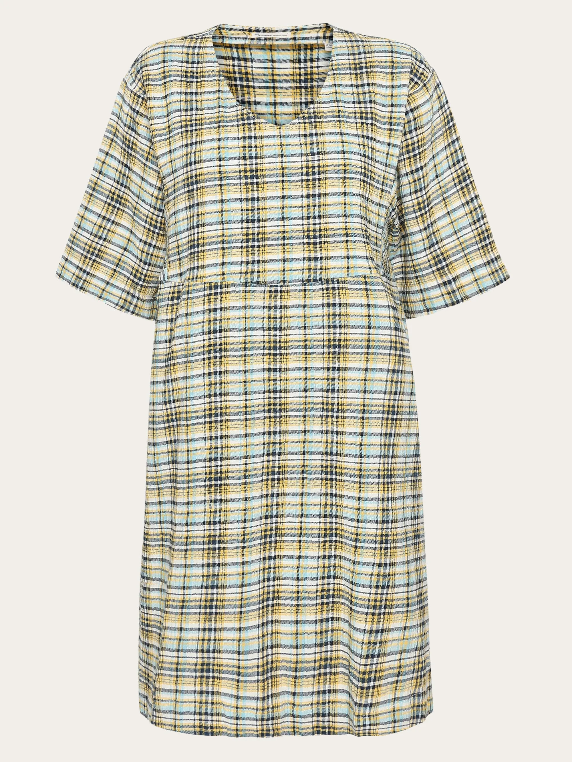 Seersucker check tunica dress - GOTS/Vegan - Yellow check Knowledge Cotton