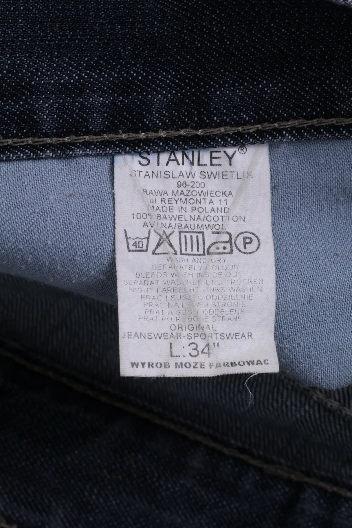 Stanley Jeans Mens L34 Trousers Denim Jeans Navy Cotton