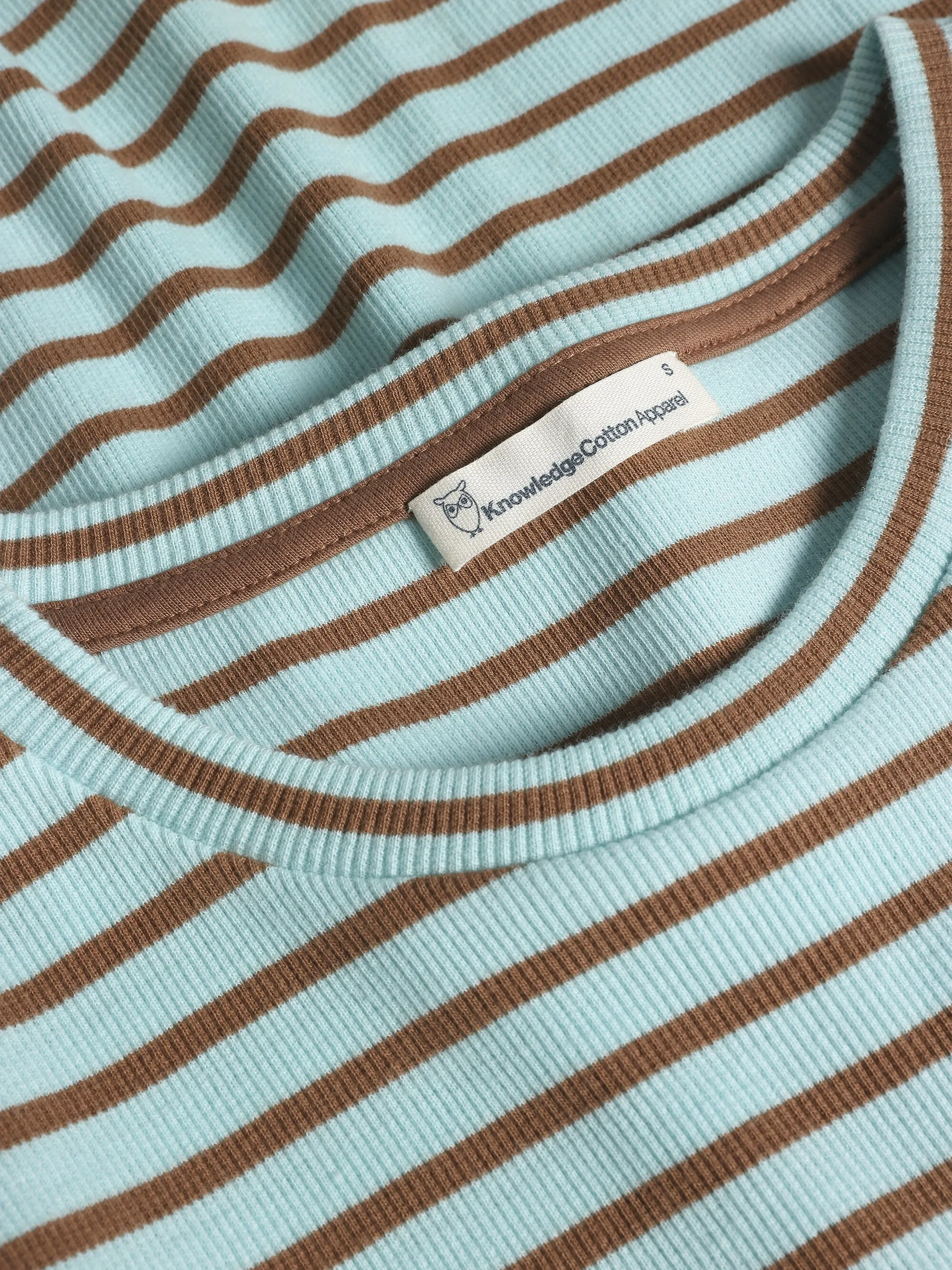 Striped rib t-shirt - Light Blue Stripe Knowledge Cotton