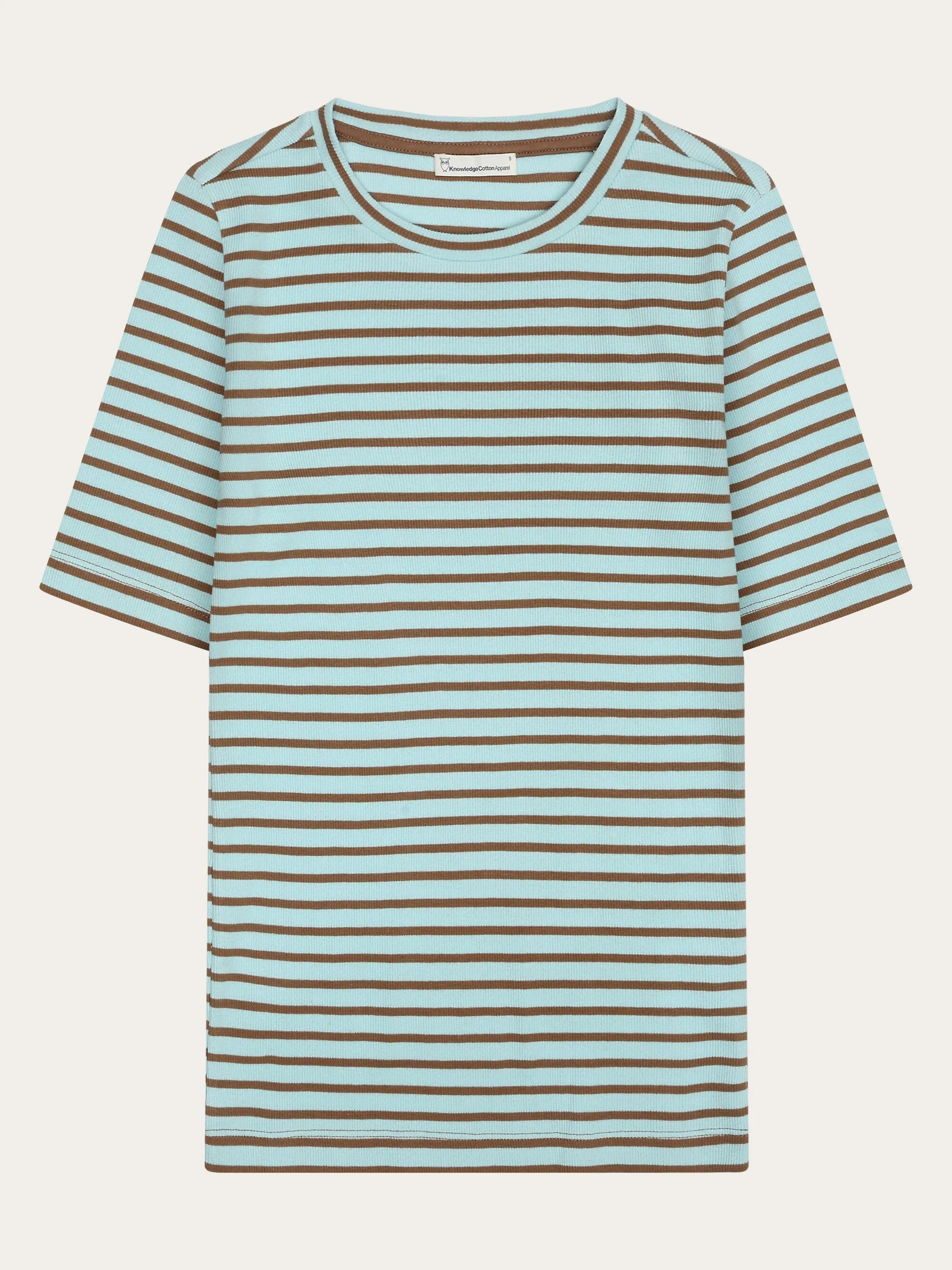 Striped rib t-shirt - Light Blue Stripe Knowledge Cotton