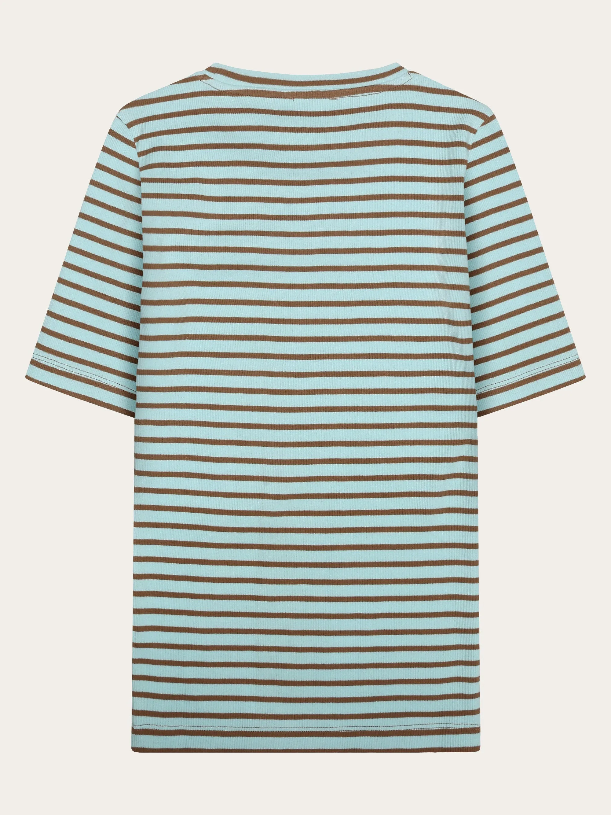 Striped rib t-shirt - Light Blue Stripe Knowledge Cotton