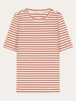 Striped rib t-shirt - Red Stripe Knowledge Cotton