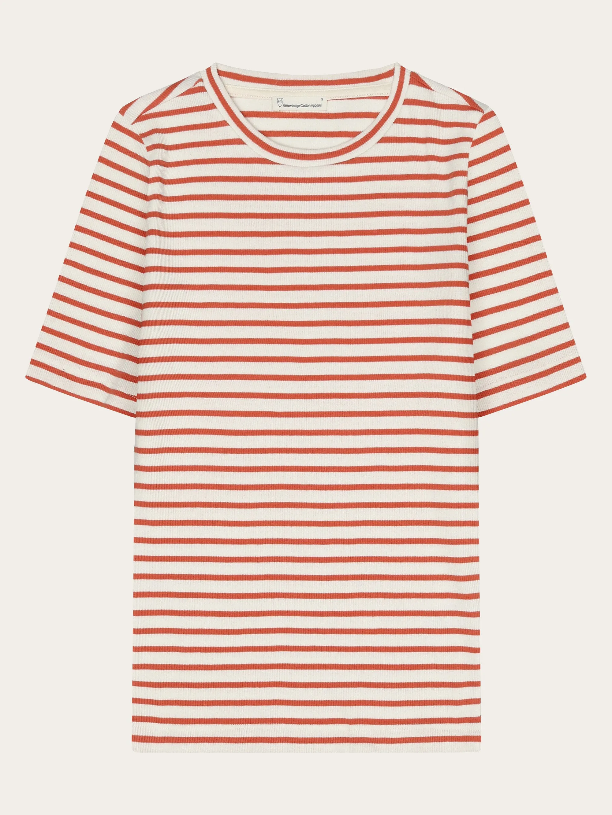 Striped rib t-shirt - Red Stripe Knowledge Cotton