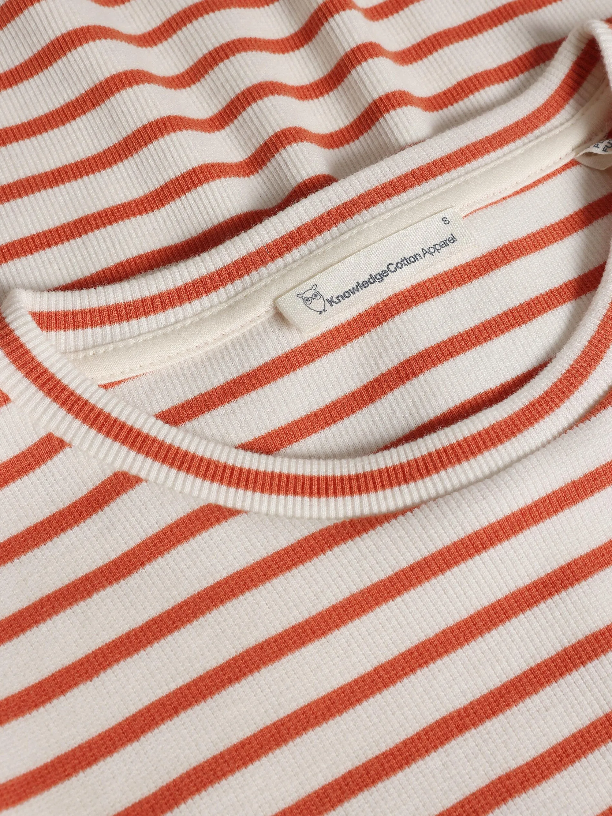 Striped rib t-shirt - Red Stripe Knowledge Cotton