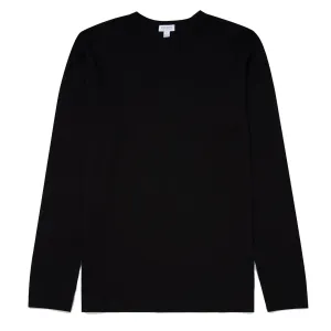Sunspel Long Sleeve Waffle T-shirt Black