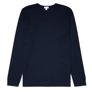 Sunspel Long Sleeve Waffle T-shirt Navy