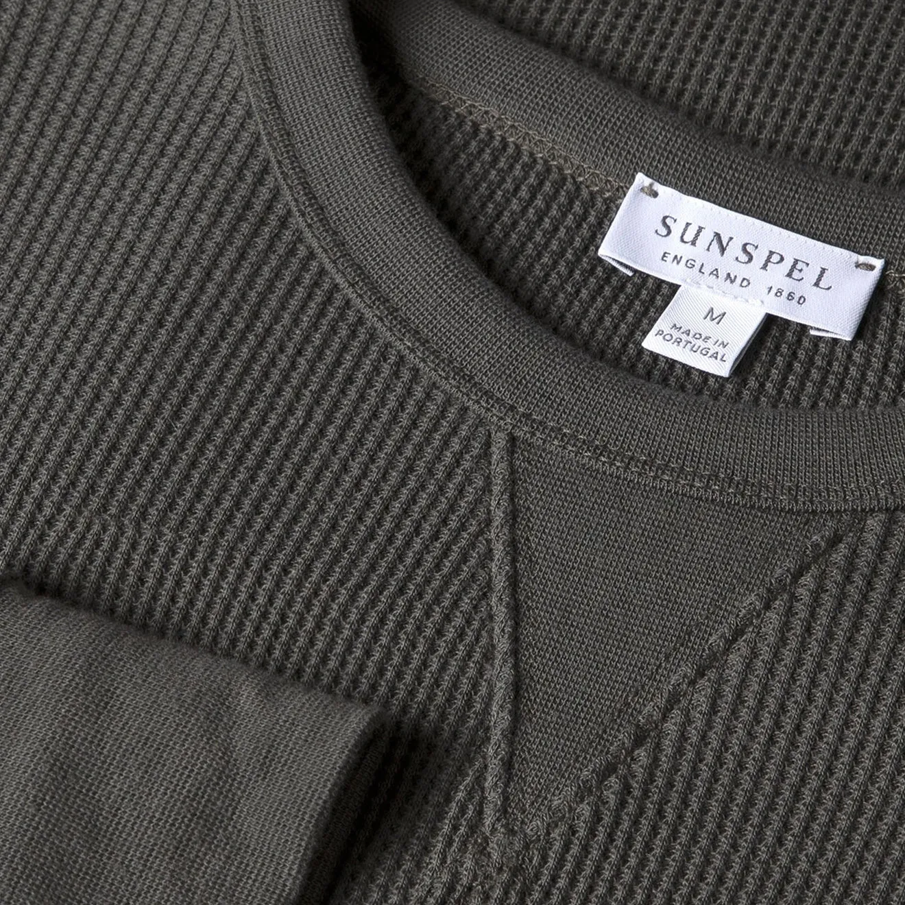 Sunspel L/S Waffle T-Shirt Drill Green